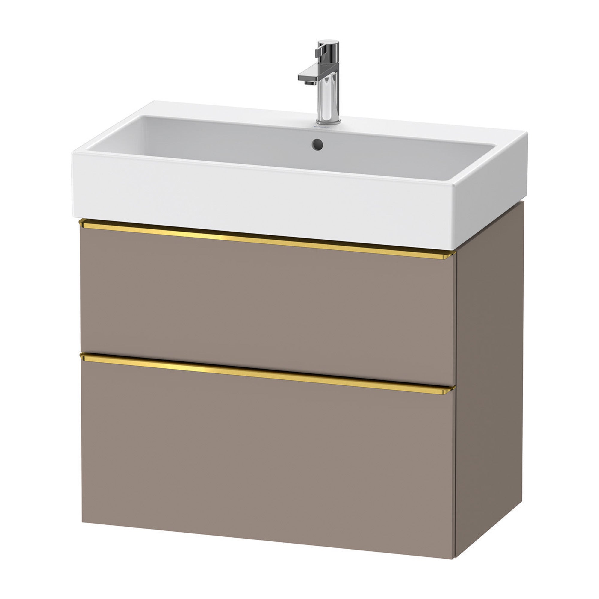 duravit d-neo 800 wall mounted vanity unit with vero basin basalt gold handles