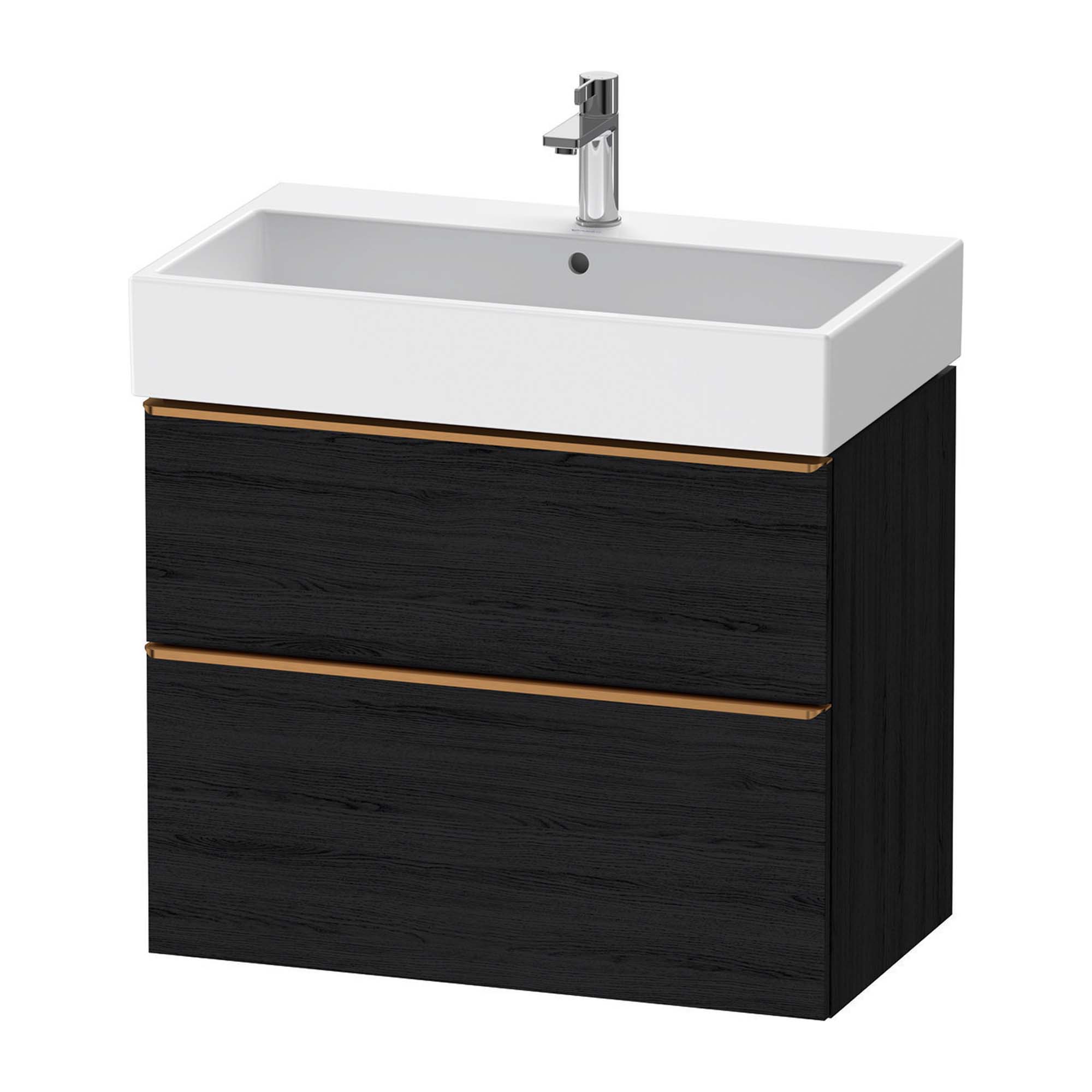duravit d-neo 800 wall mounted vanity unit with vero basin black oak brushed bronze handles