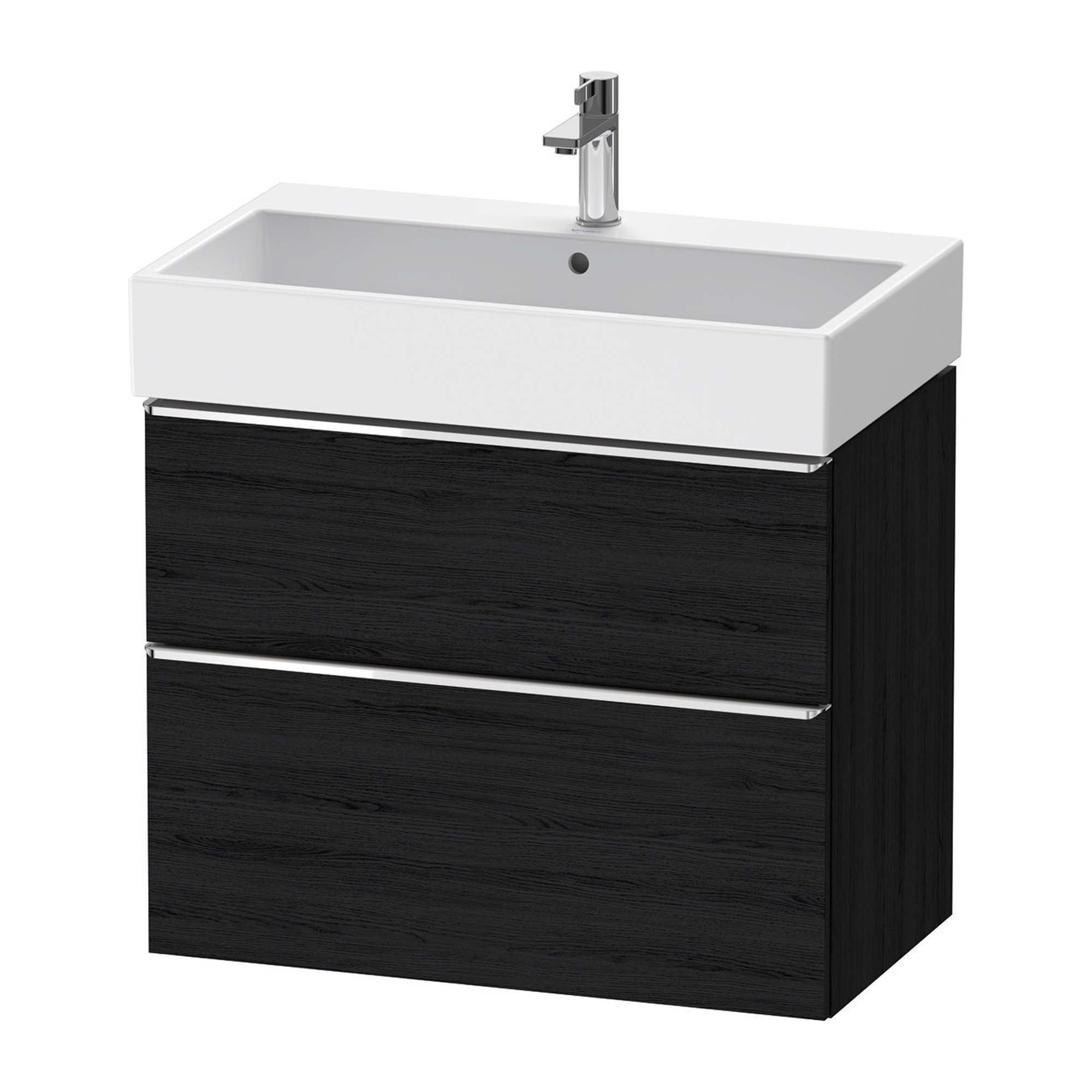 duravit d-neo 800 wall mounted vanity unit with vero basin black oak chrome handles