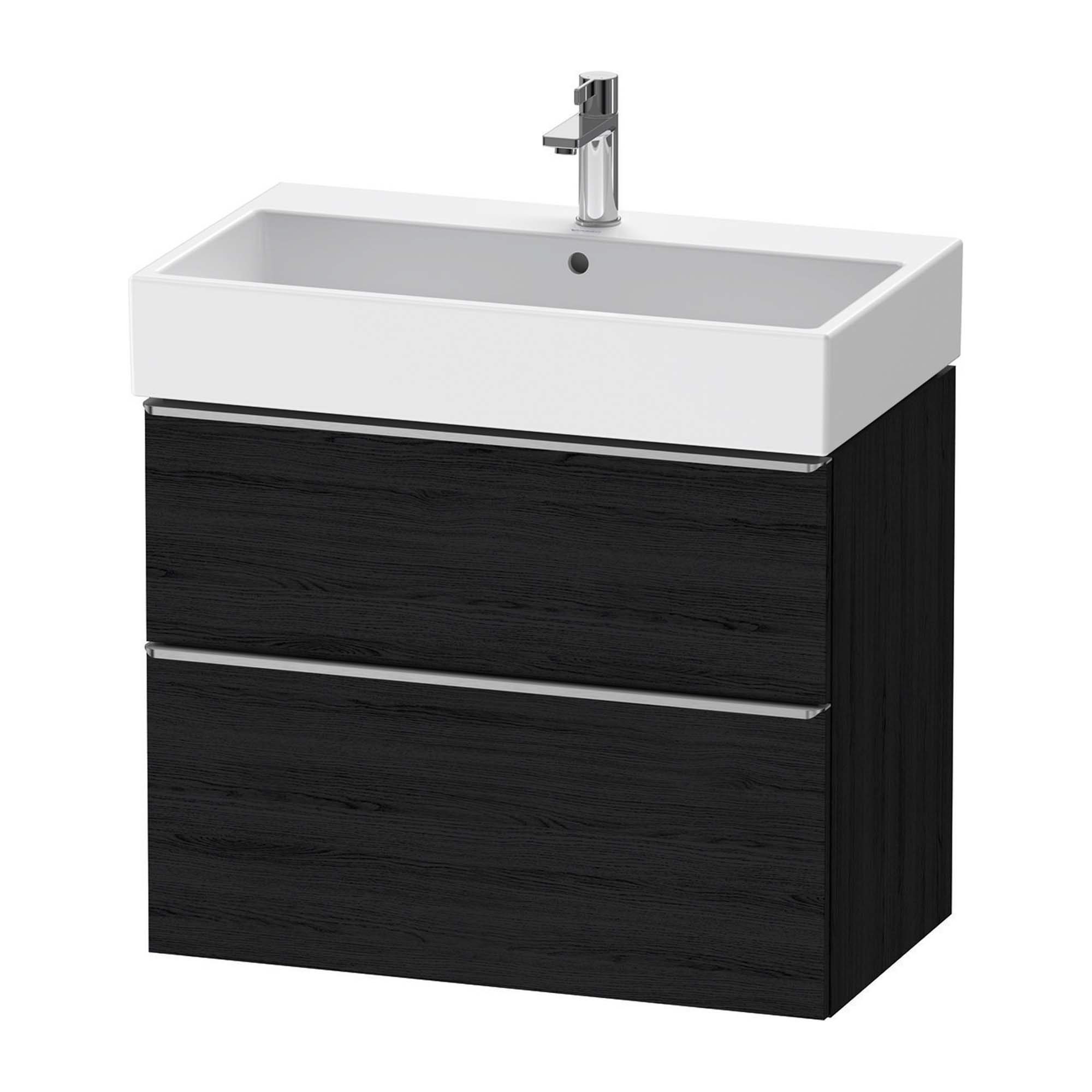 duravit d-neo 800 wall mounted vanity unit with vero basin black oak stainless steel handles