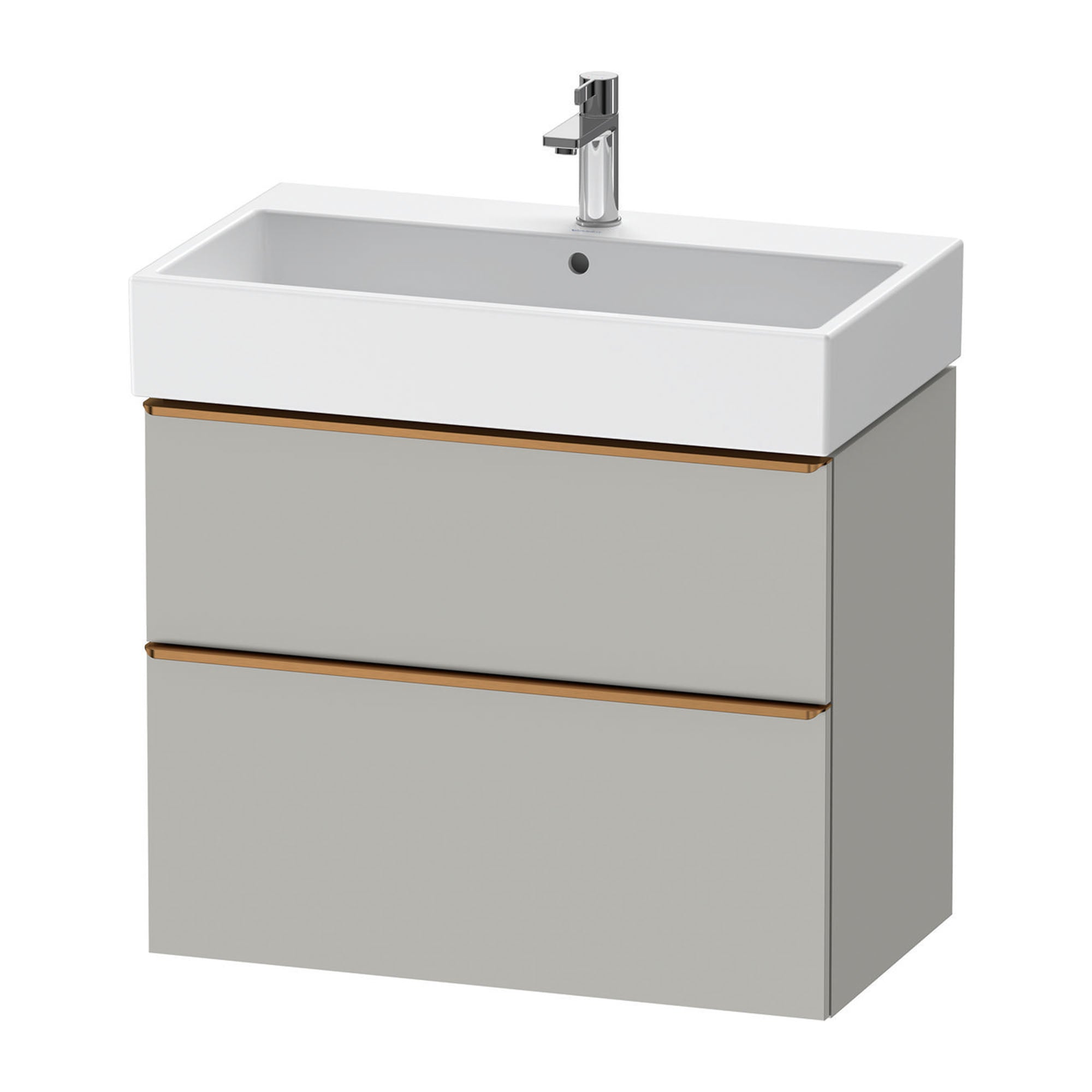 duravit d-neo 800 wall mounted vanity unit with vero basin concrete grey brushed bronze handles