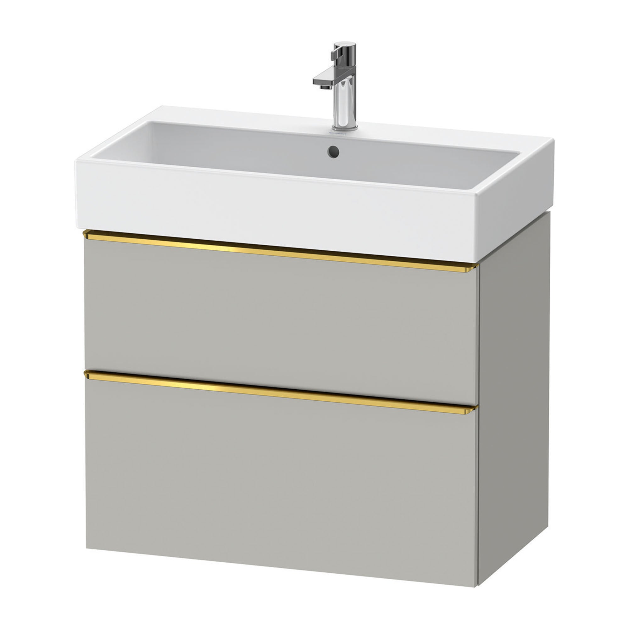 duravit d-neo 800 wall mounted vanity-unit with vero basin concrete grey gold handles