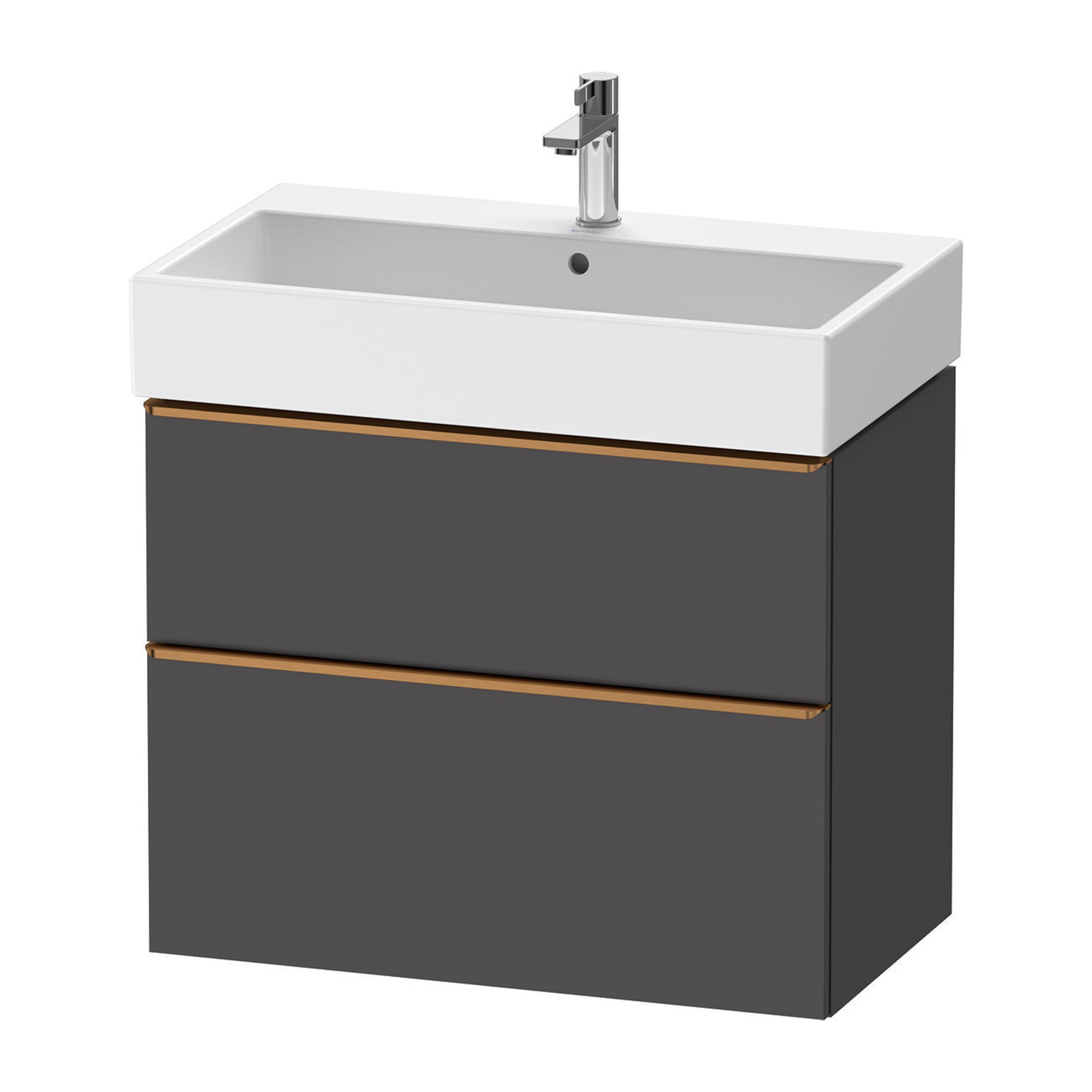 duravit d-neo 800 wall mounted vanity unit with vero basin graphite matt brushed bronze handles