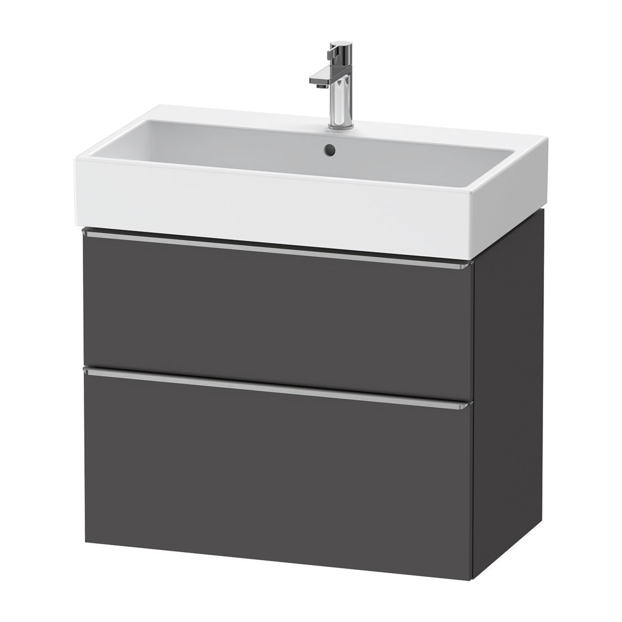 duravit d-neo 800 wall mounted vanity unit with vero basin graphite matt stainless steel handles