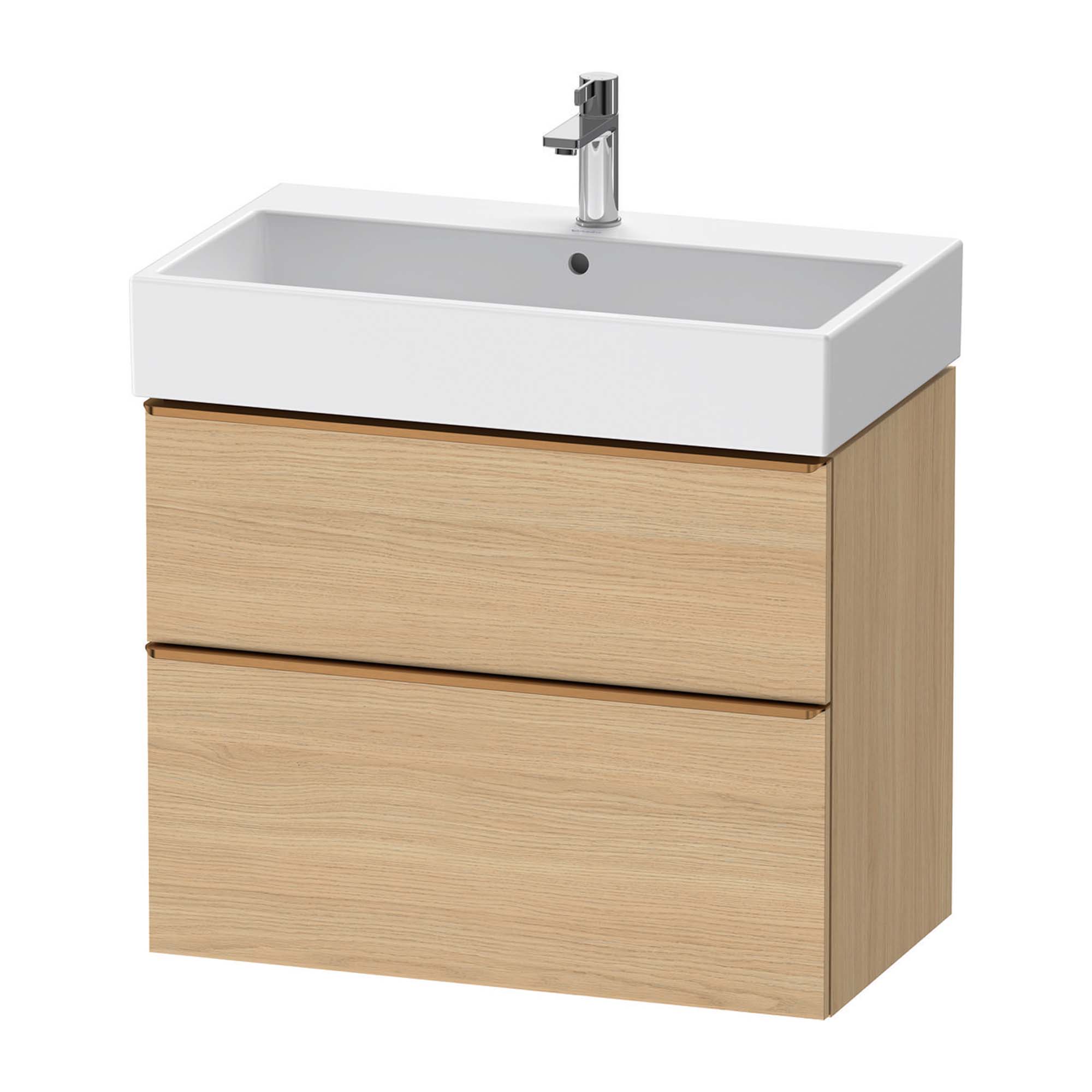 duravit d-neo 800 wall mounted vanity unit with vero basin natural oak brushed bronze handles
