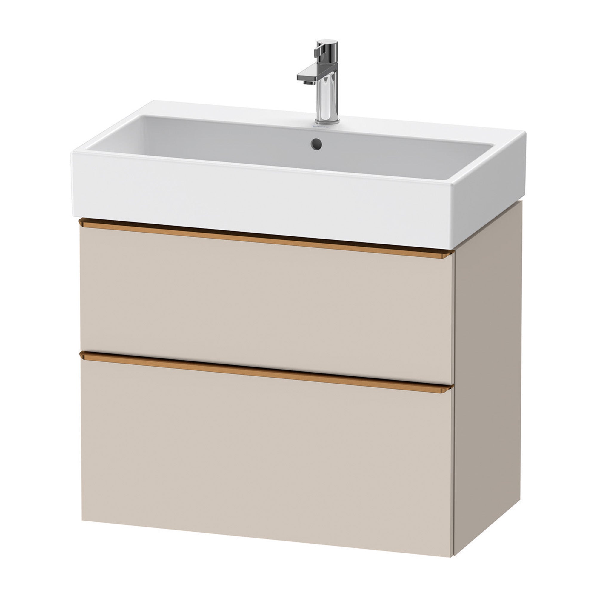 duravit d-neo 800 wall mounted vanity unit with vero basin taupe brushed bronze handles