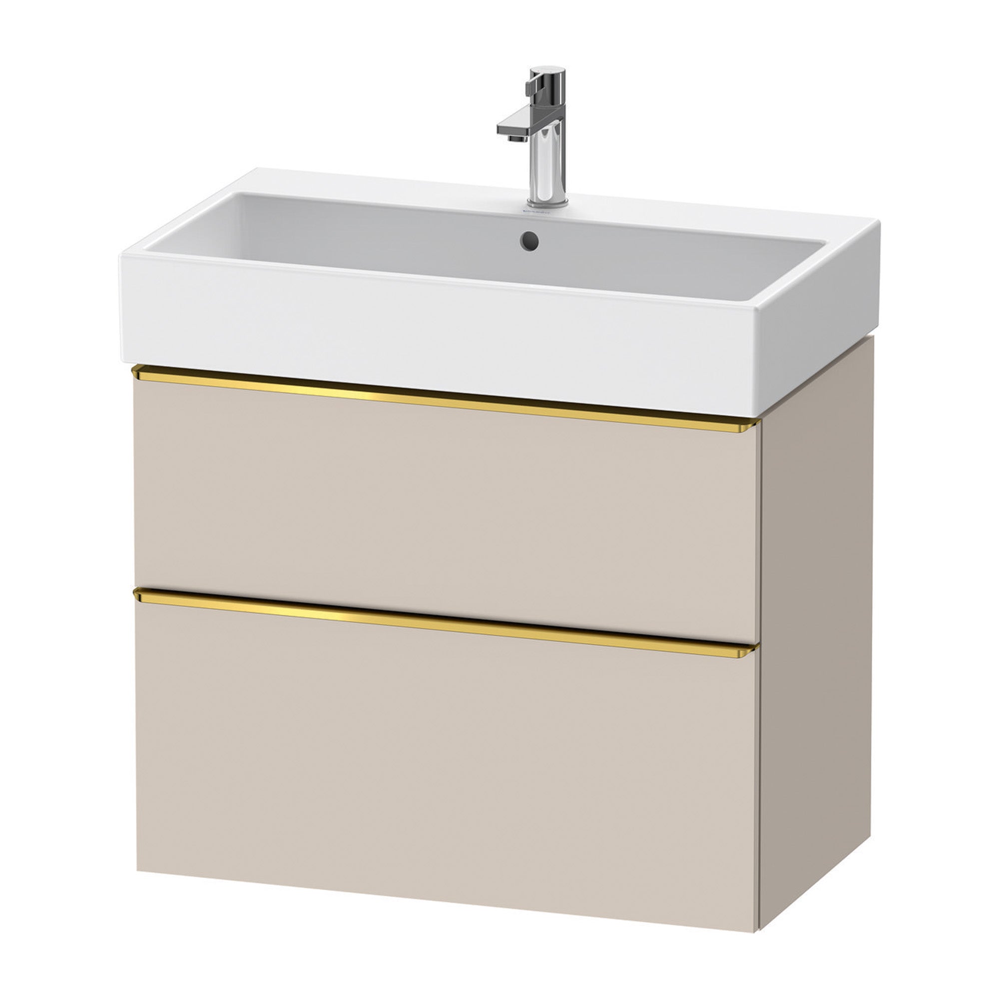 duravit d-neo 800 wall mounted vanity unit with vero basin taupe gold handles