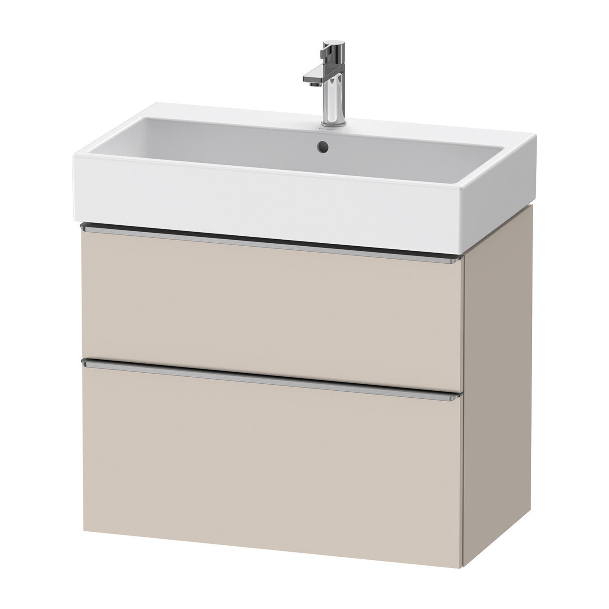duravit d-neo 800 wall mounted vanity unit with vero basin taupe stainless steel handles