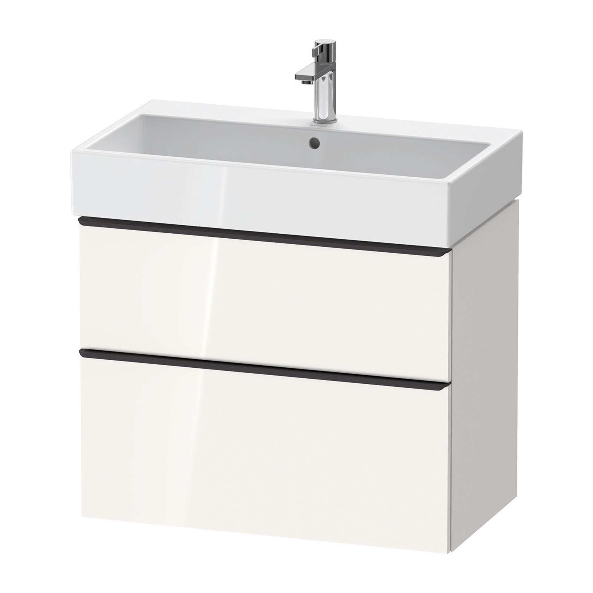 duravit d-neo 800 wall mounted vanity unit with vero basin white gloss diamond black handles