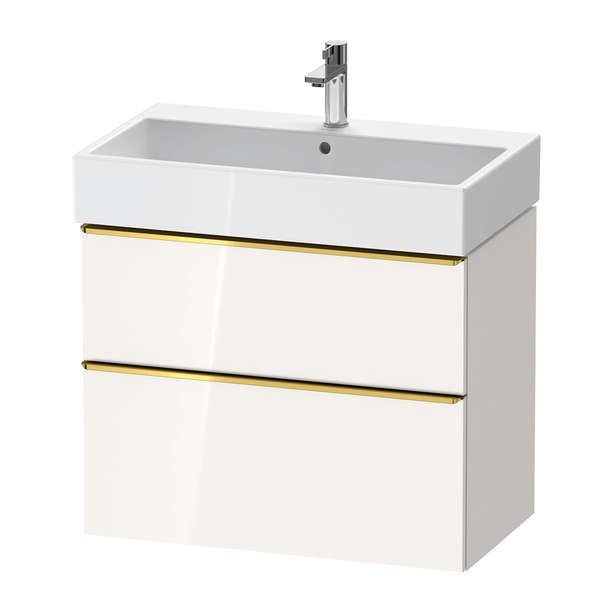 duravit d-neo 800 wall mounted vanity unit with vero basin white gloss gold handles