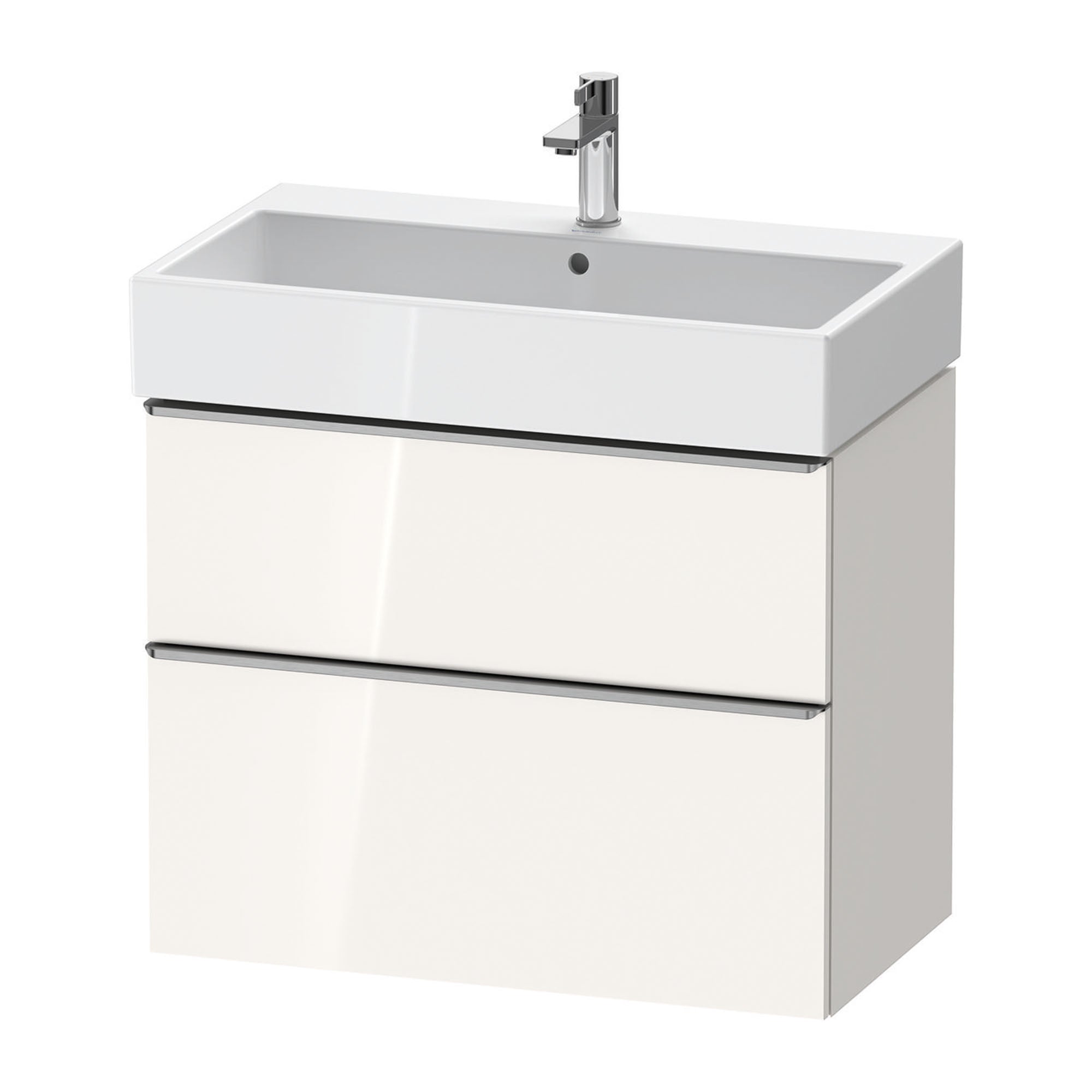 duravit d-neo 800 wall mounted vanity unit with vero basin white gloss stainless steel handles