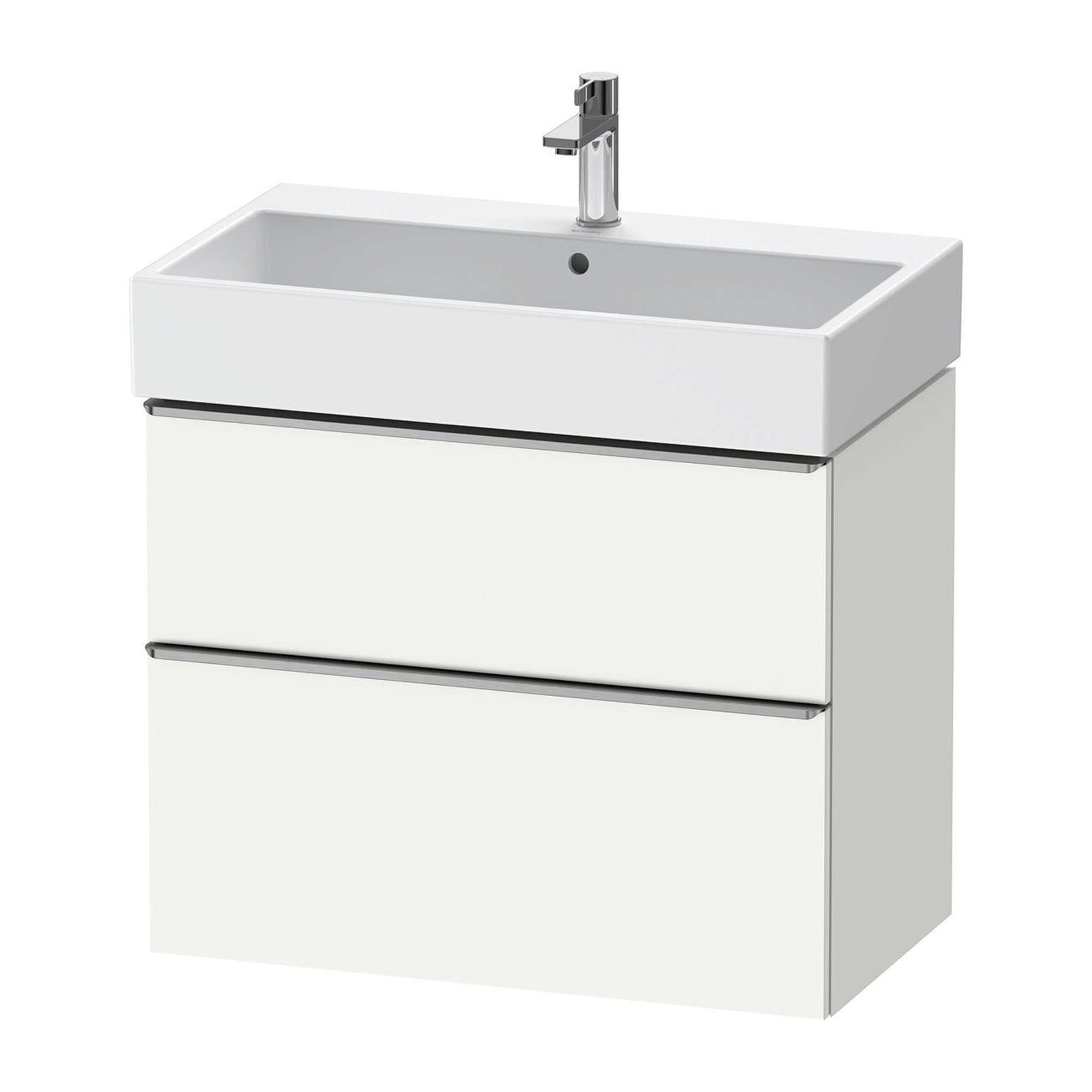 duravit d-neo 800 wall mounted vanity unit with vero basin white matt stainless steel handles