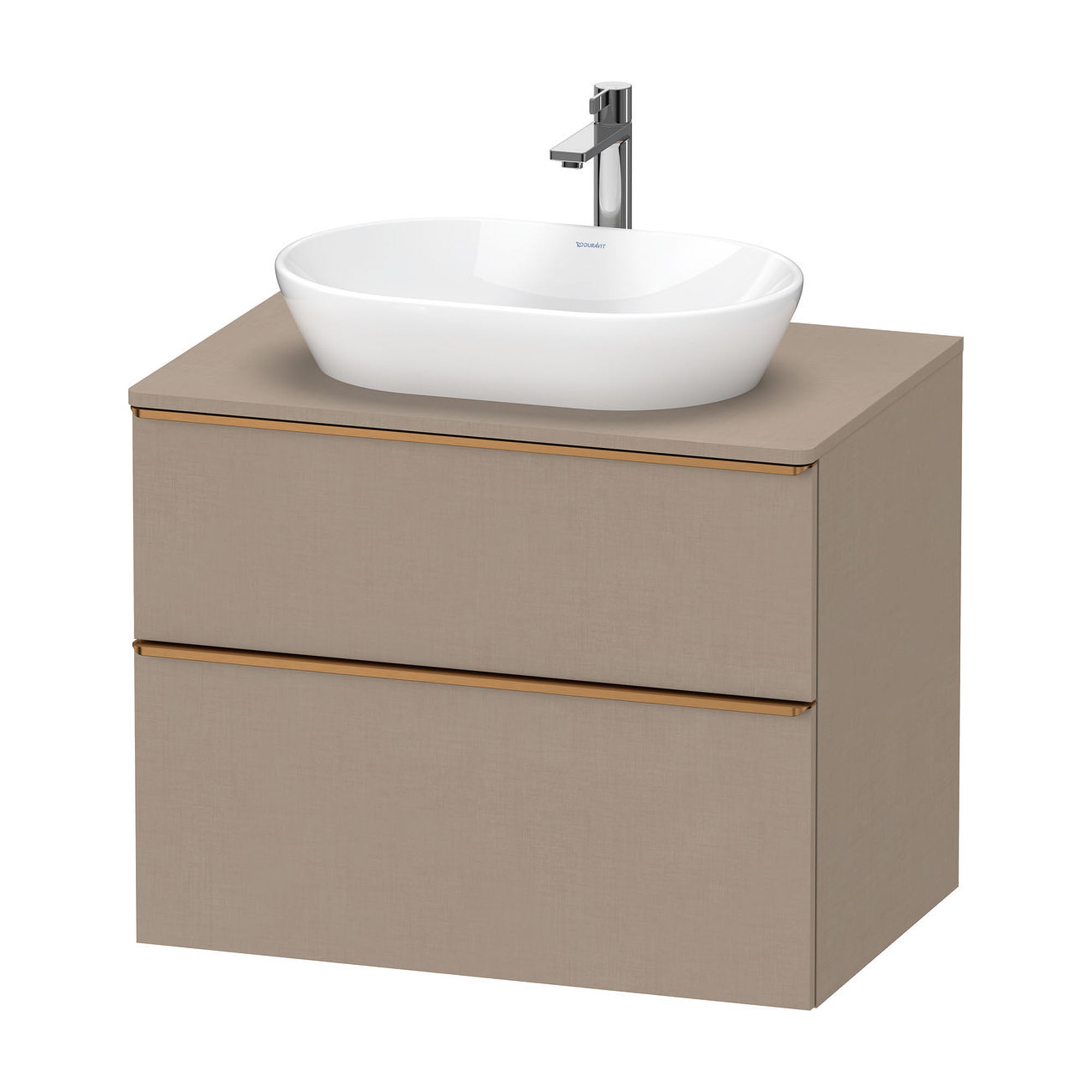 duravit d-neo 800 wall mounted vanity unit with worktop linen brushed bronze handles