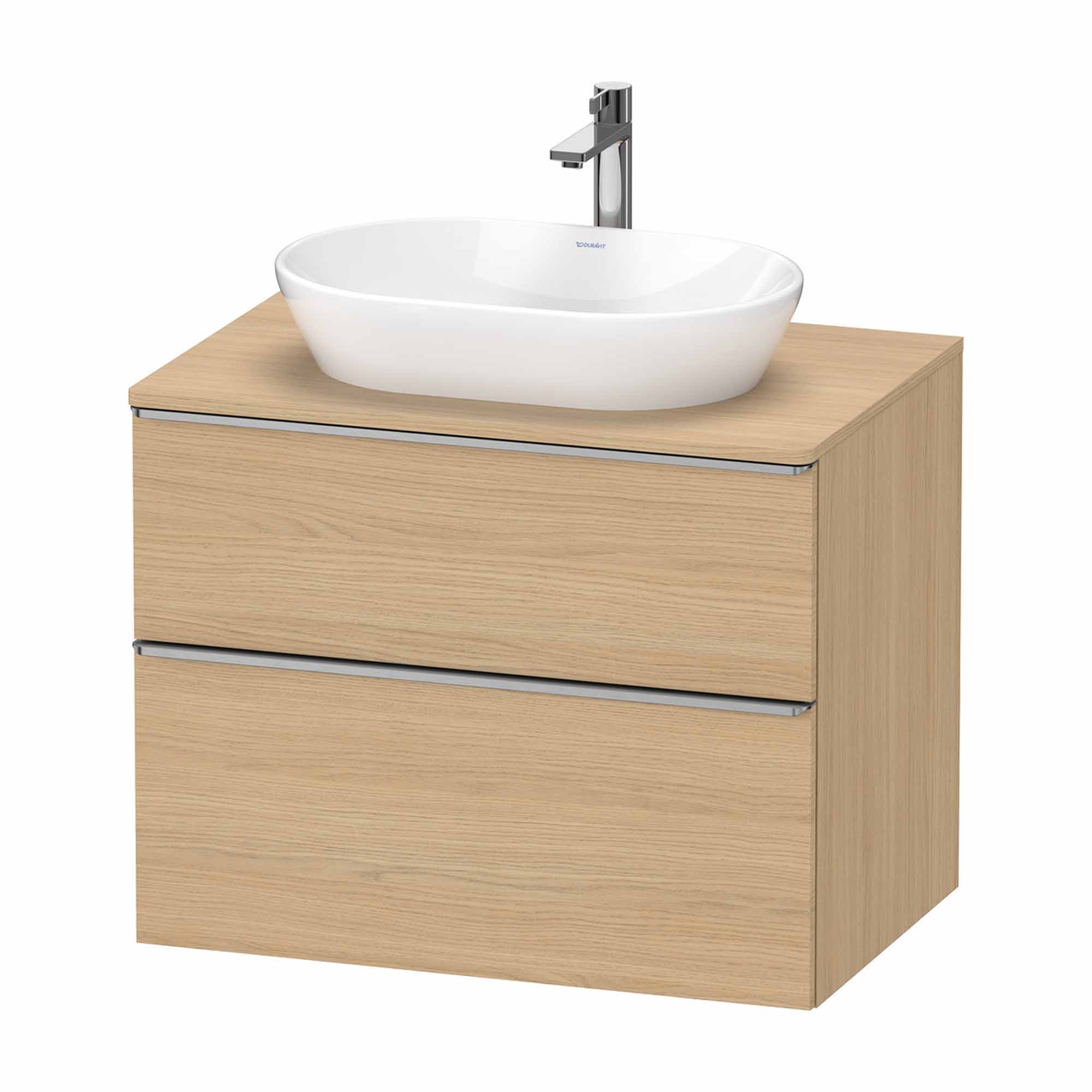 duravit d-neo 800 wall mounted vanity unit with worktop natural oak stainless steel handles
