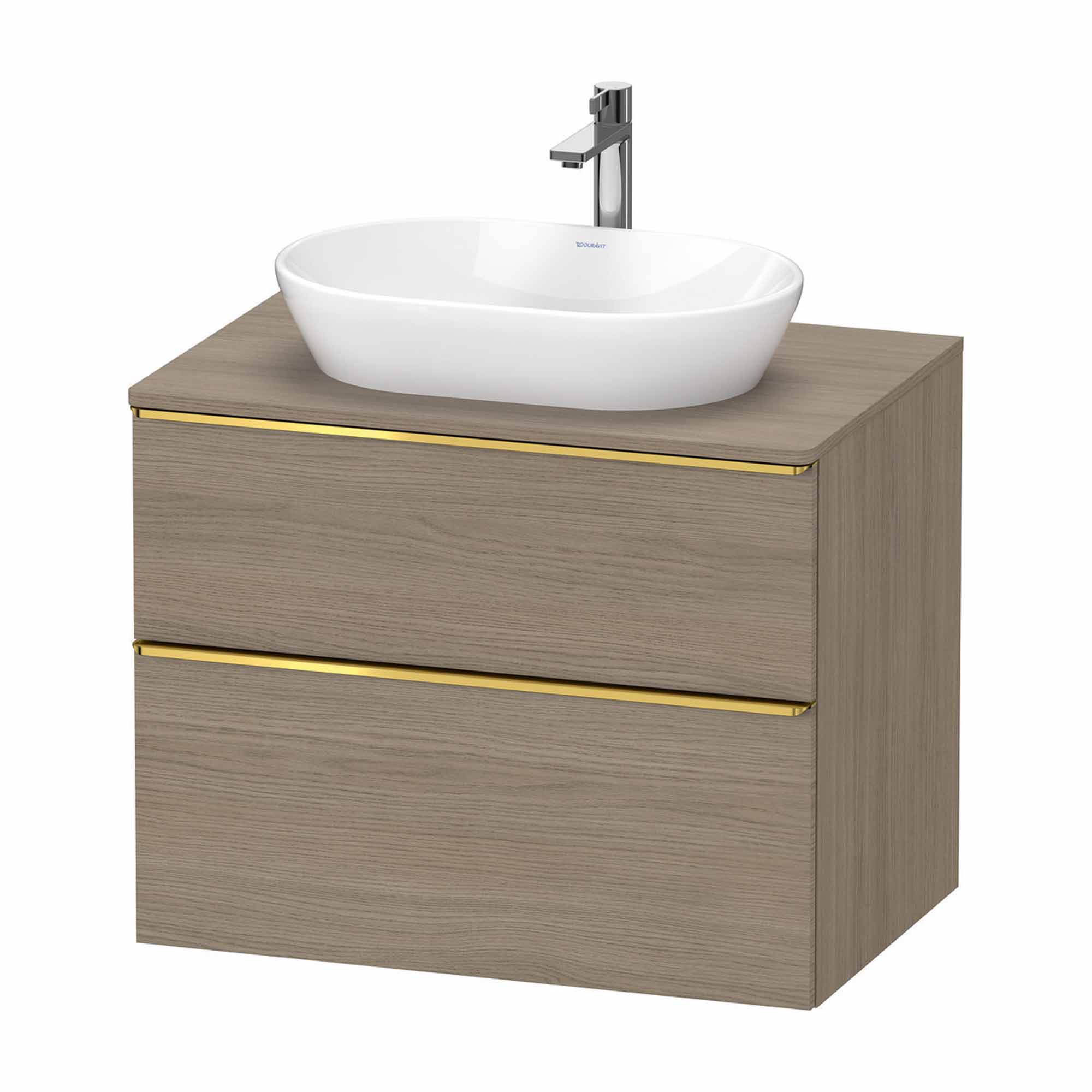 duravit d-neo 800 wall mounted vanity unit with-worktop oak terra gold handles