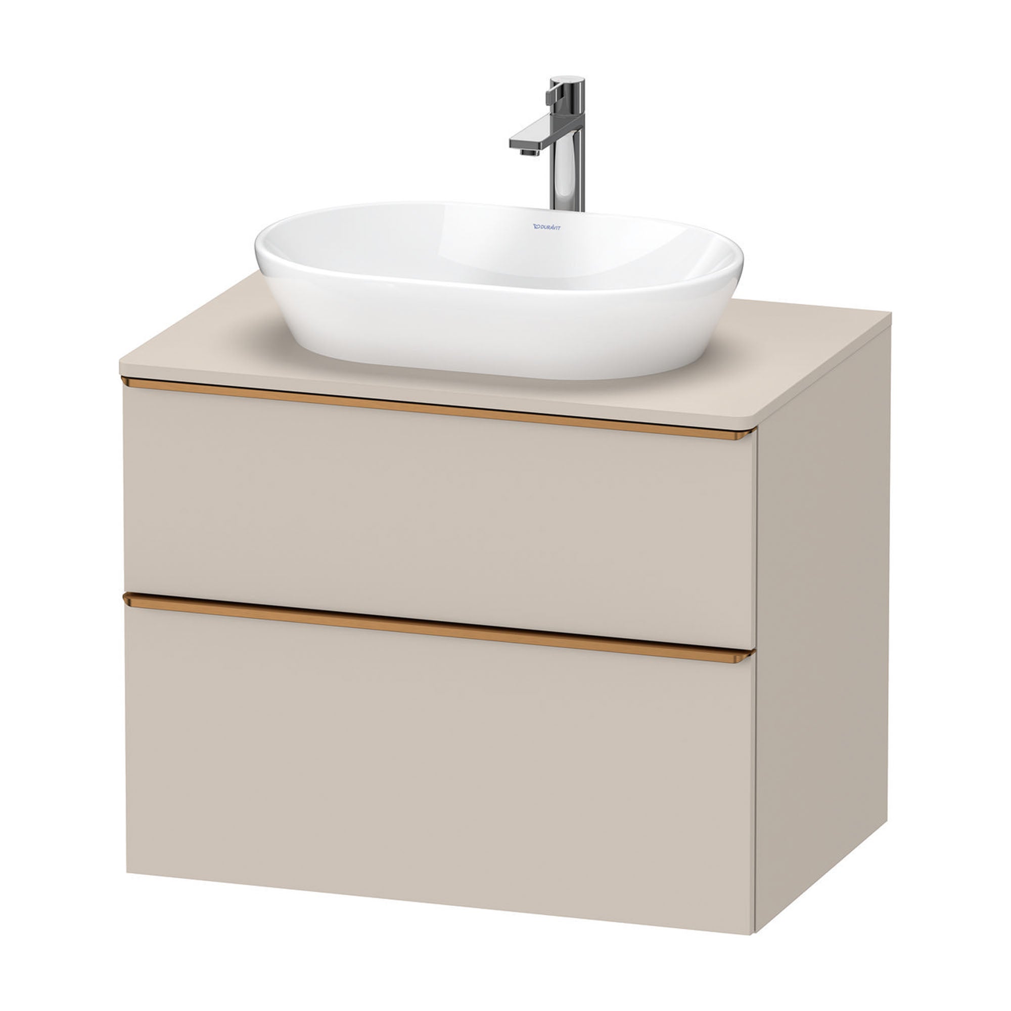 duravit d-neo 800 wall mounted vanity unit with worktop taupe brushed bronze handles