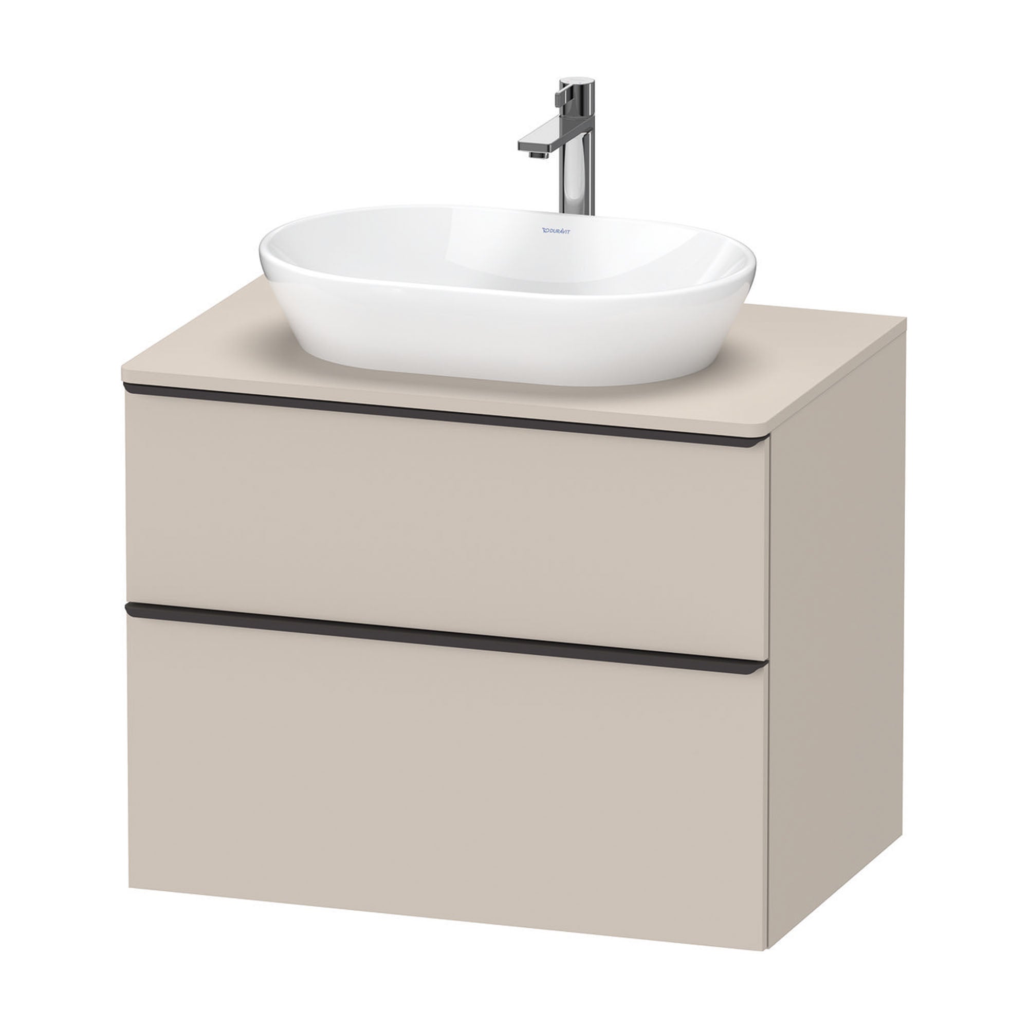 duravit d-neo 800 wall mounted vanity unit with worktop taupe diamond black handles