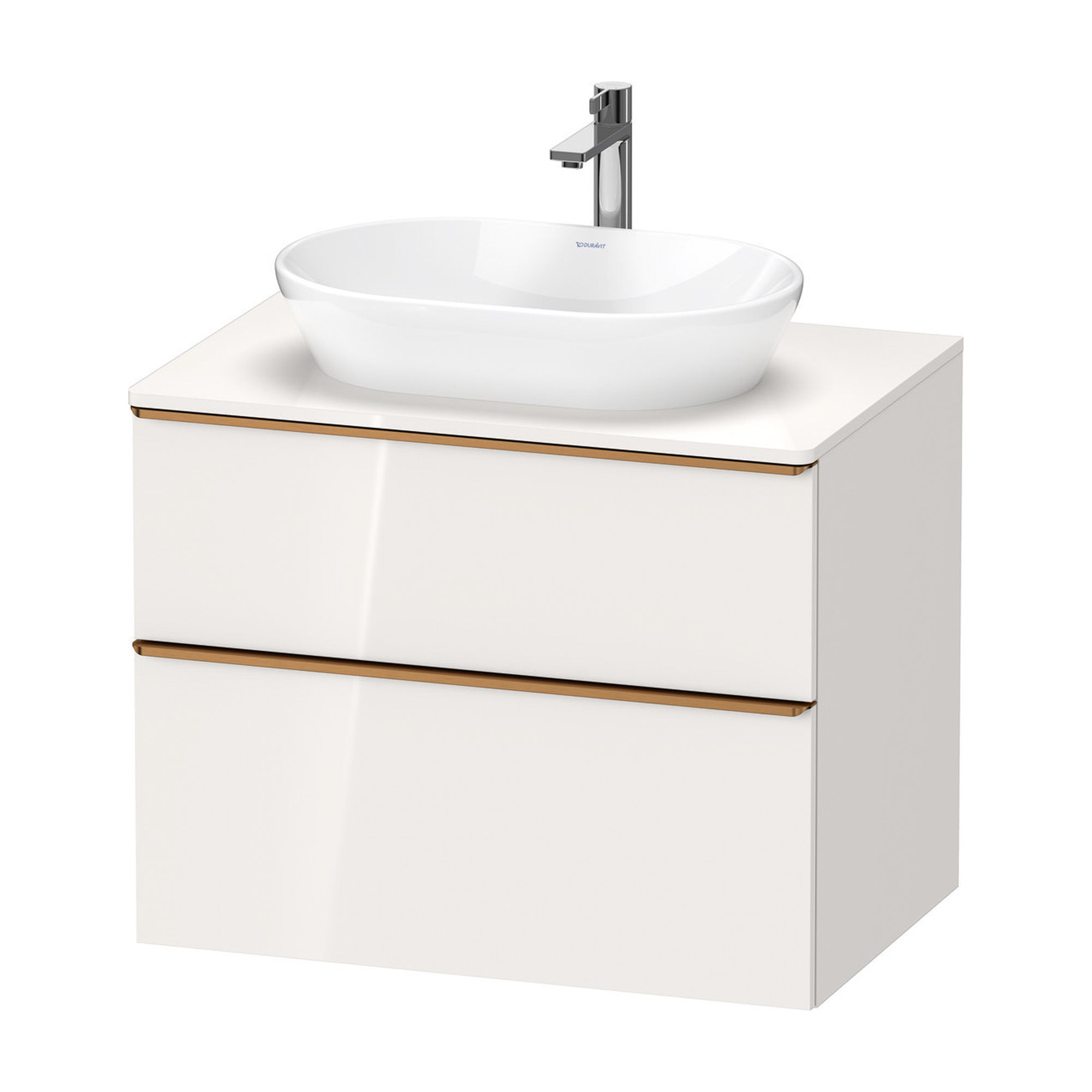 duravit d-neo 800 wall mounted vanity unit with worktop white gloss brushed bronze handles