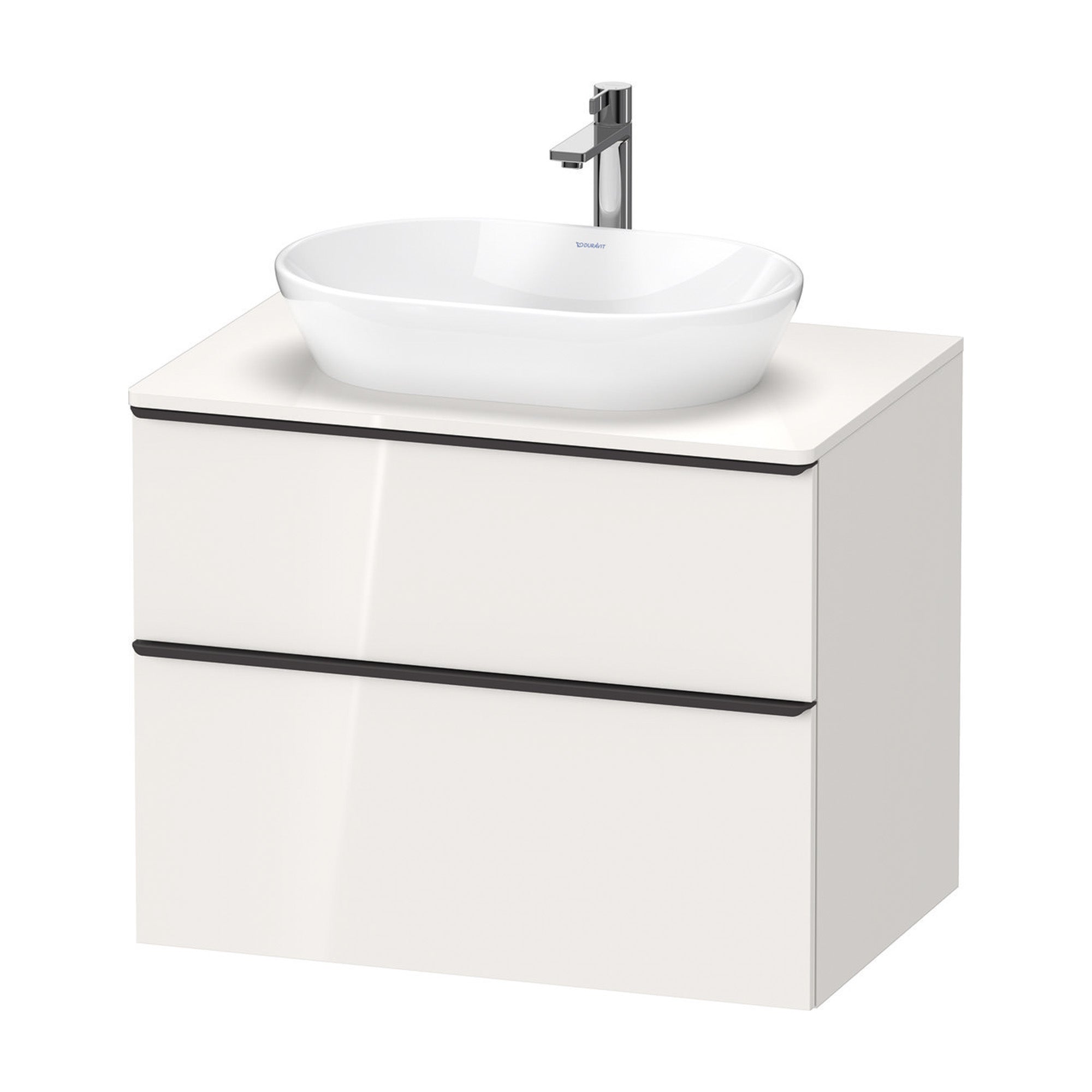 duravit d-neo 800 wall mounted vanity unit with worktop white gloss diamond black handles