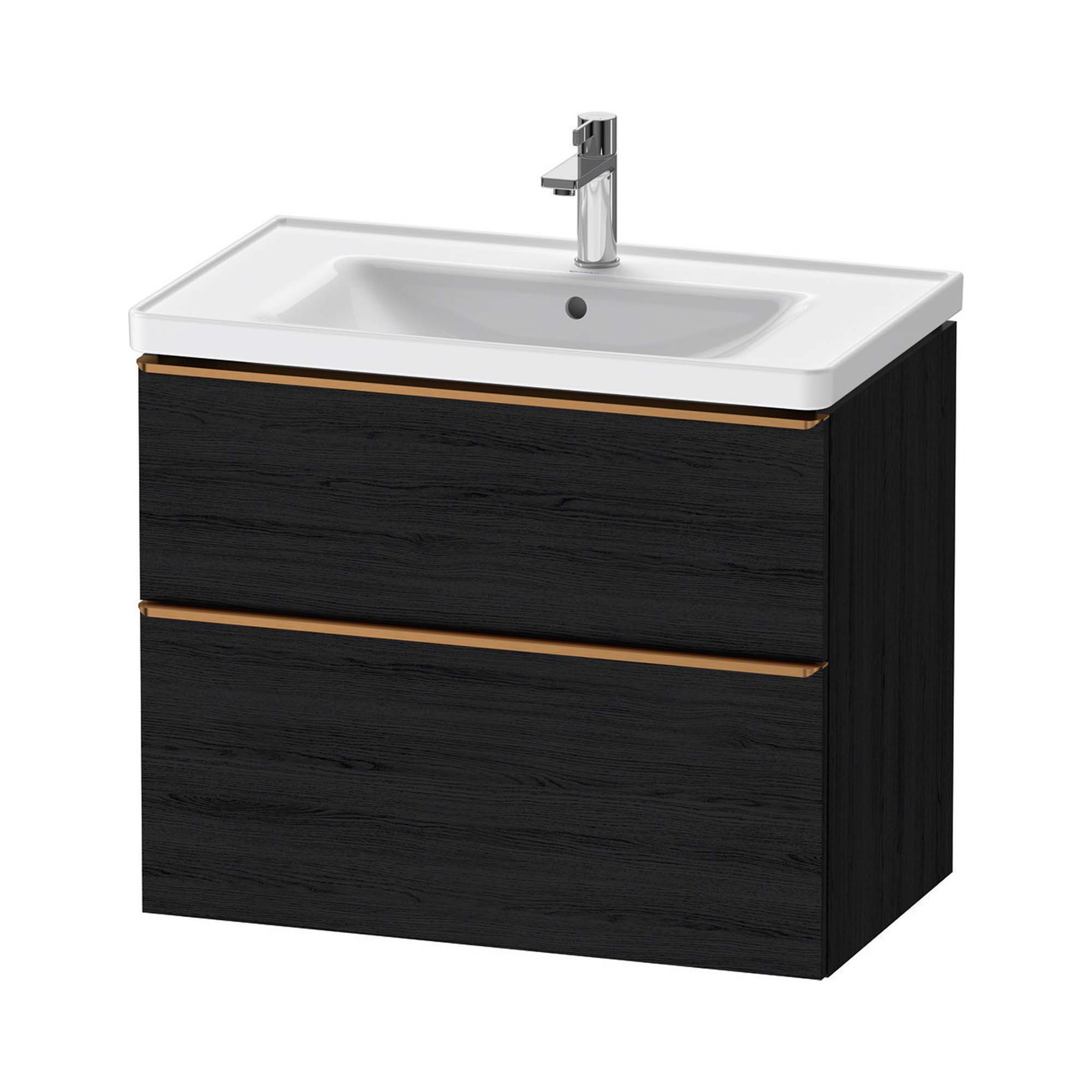 duravit d-neo 800mm wall mounted vanity unit with d-neo basin black oak brushed bronze handles
