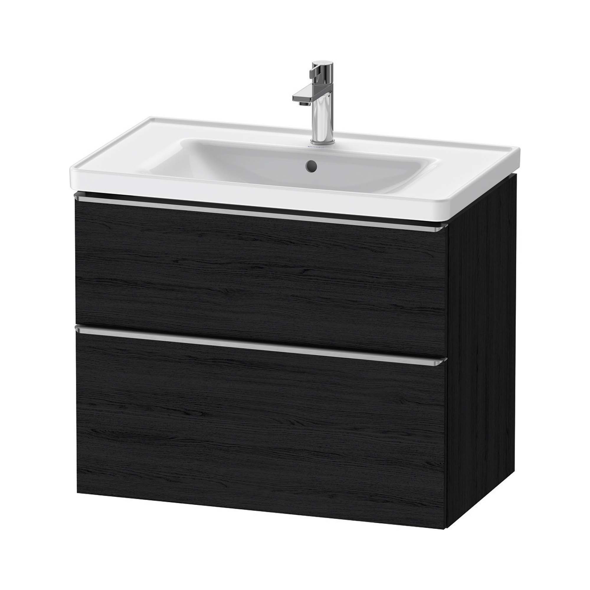 duravit d-neo 800mm wall mounted vanity unit with d-neo basin black oak stainless steel handles