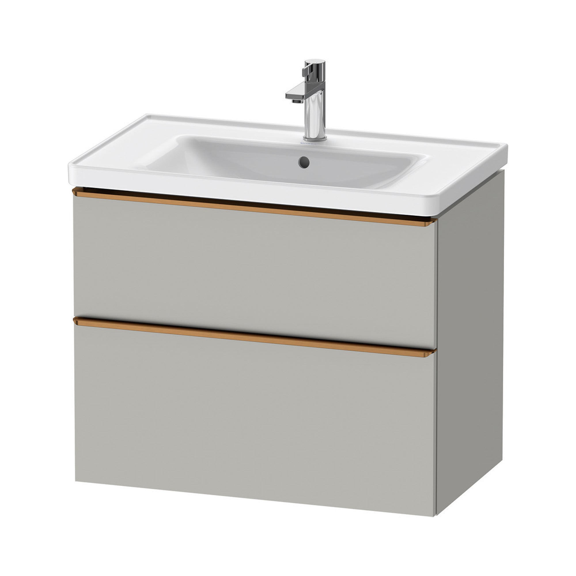 duravit d-neo 800mm wall mounted vanity unit with d-neo basin concrete grey brushed bronze handles