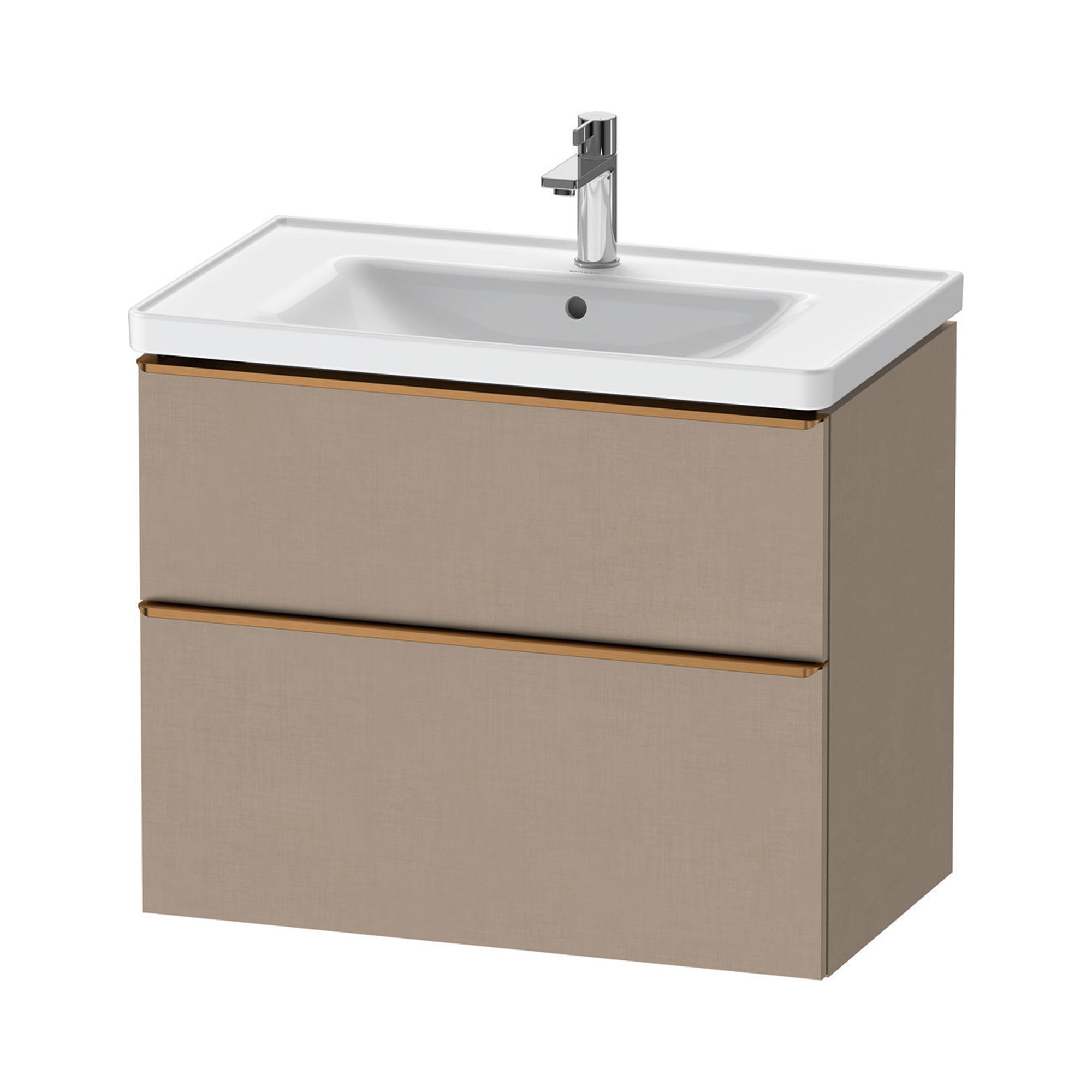 duravit d-neo 800mm wall mounted vanity unit with d-neo basin matt linen brushed bronze handles