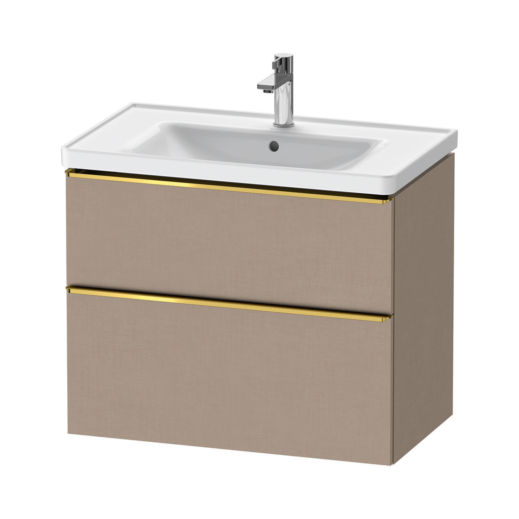 duravit d-neo 800mm wall mounted vanity unit with d-neo basin matt linen gold handles