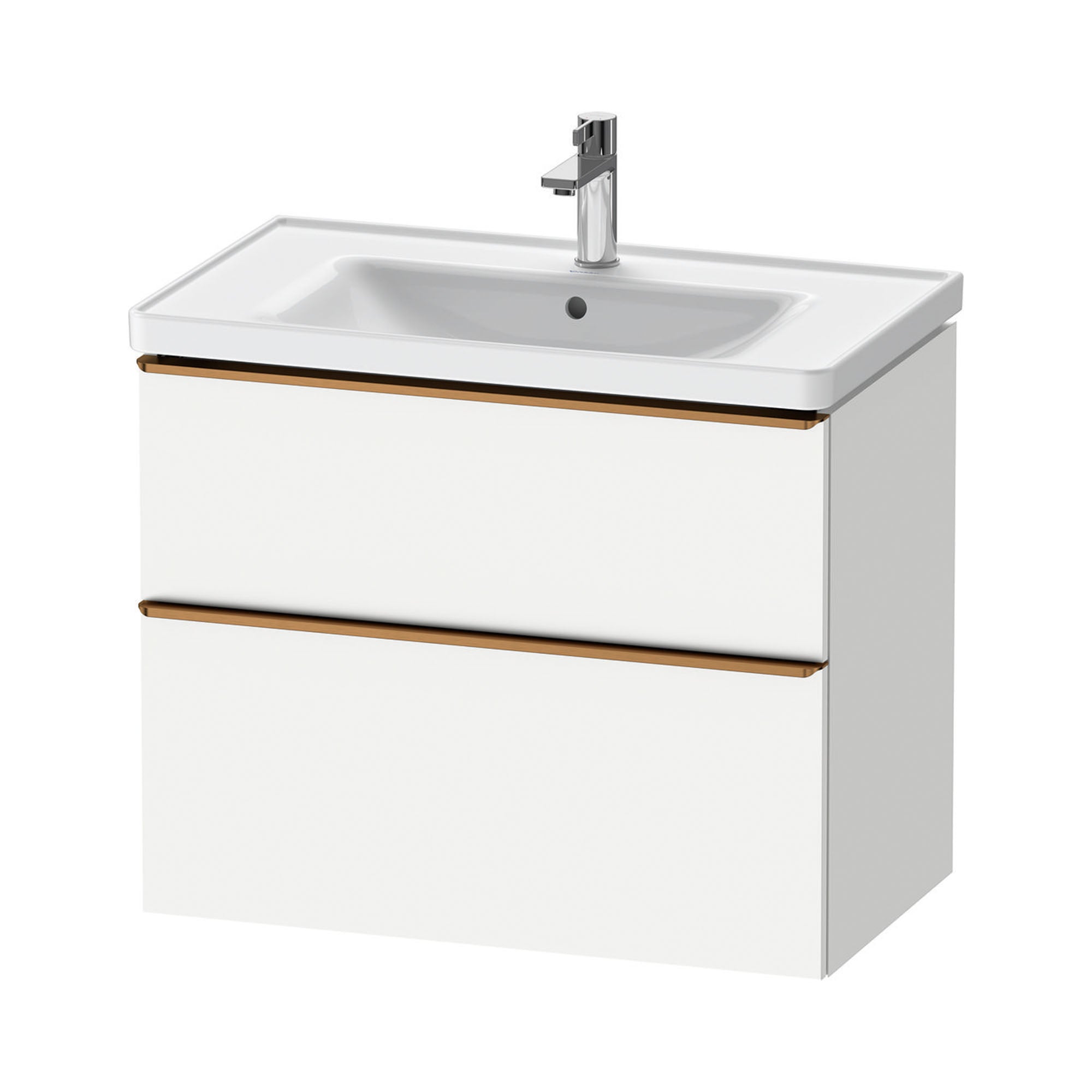 duravit d-neo 800mm wall mounted vanity unit with d-neo basin matt white brushed bronze handles
