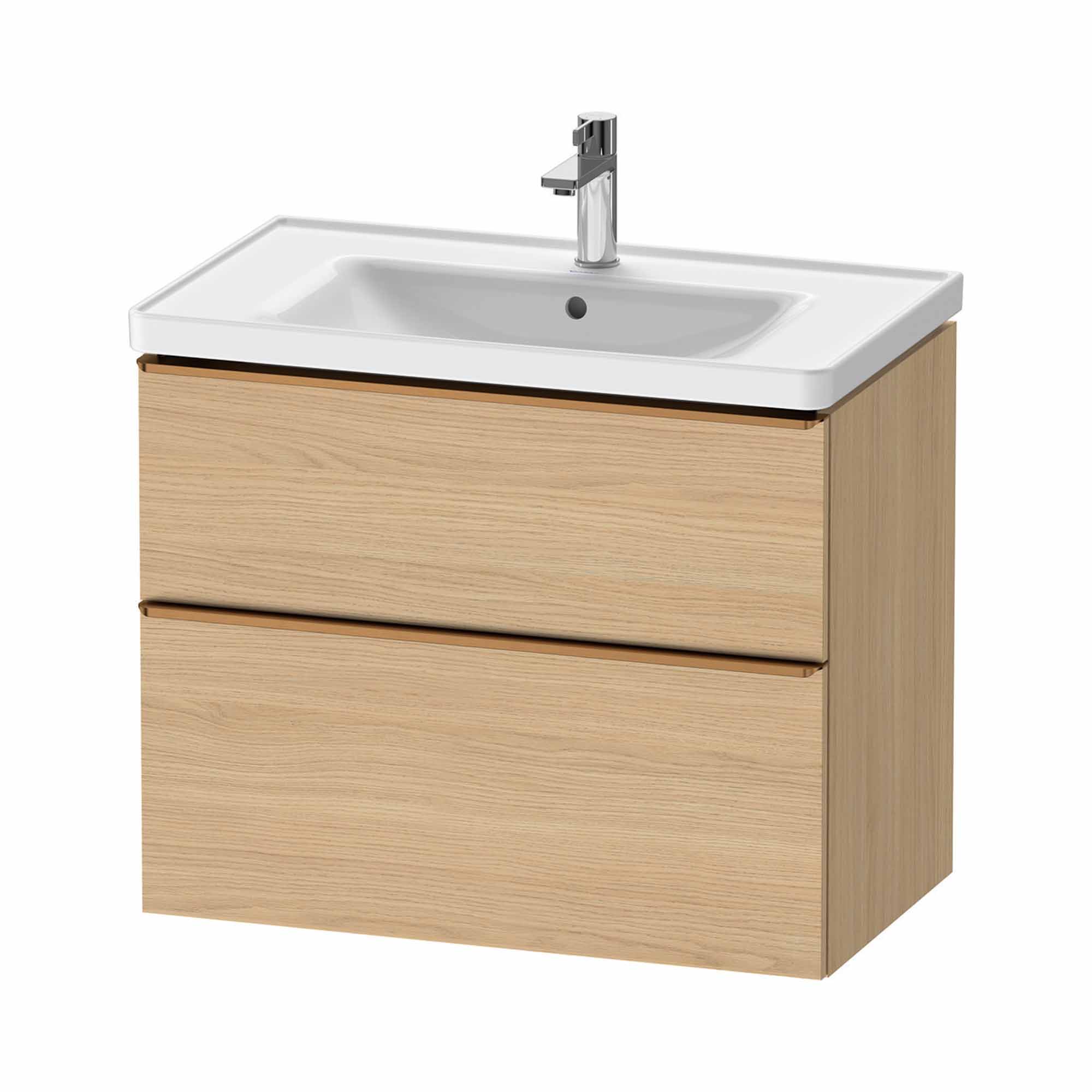 duravit d-neo 800mm wall mounted vanity unit with d-neo basin natural oak brushed bronze handles