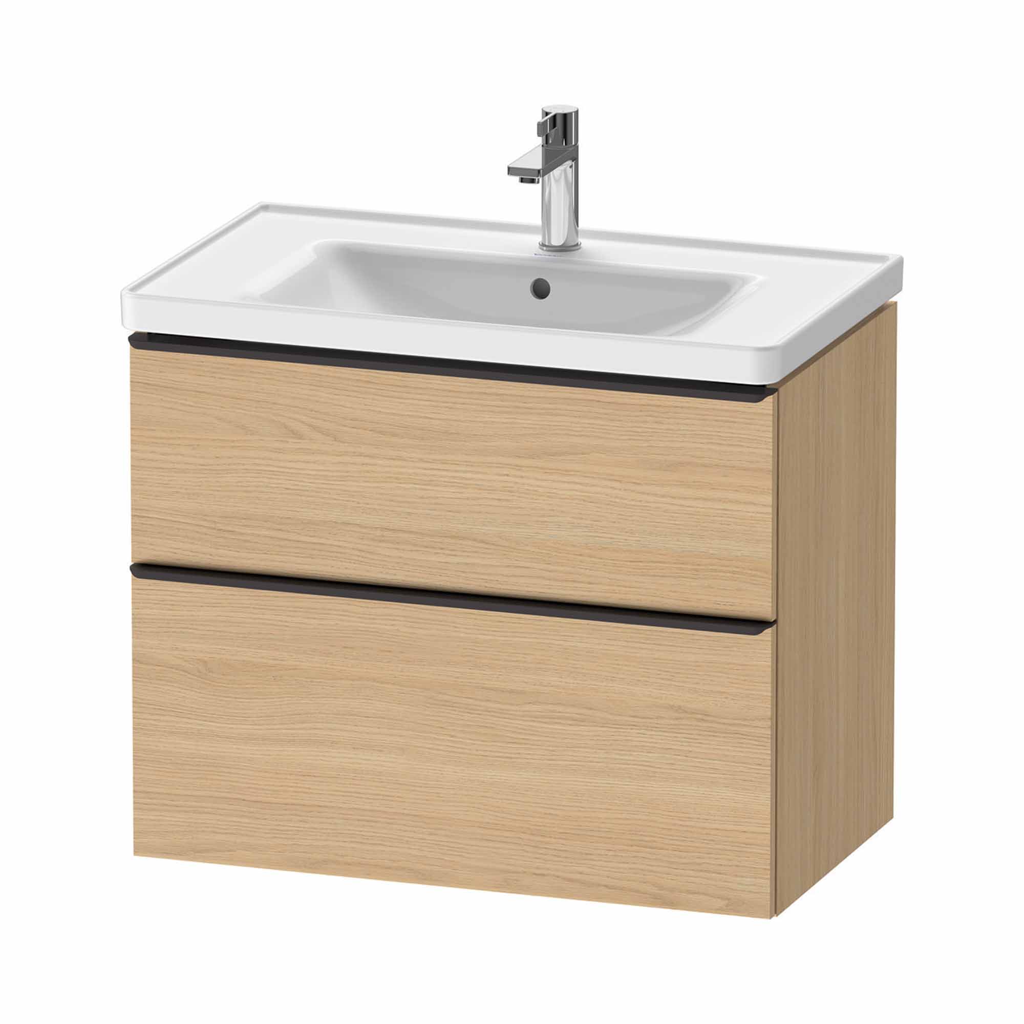 duravit d-neo 800mm wall mounted vanity unit with d-neo basin natural oak diamond black handles