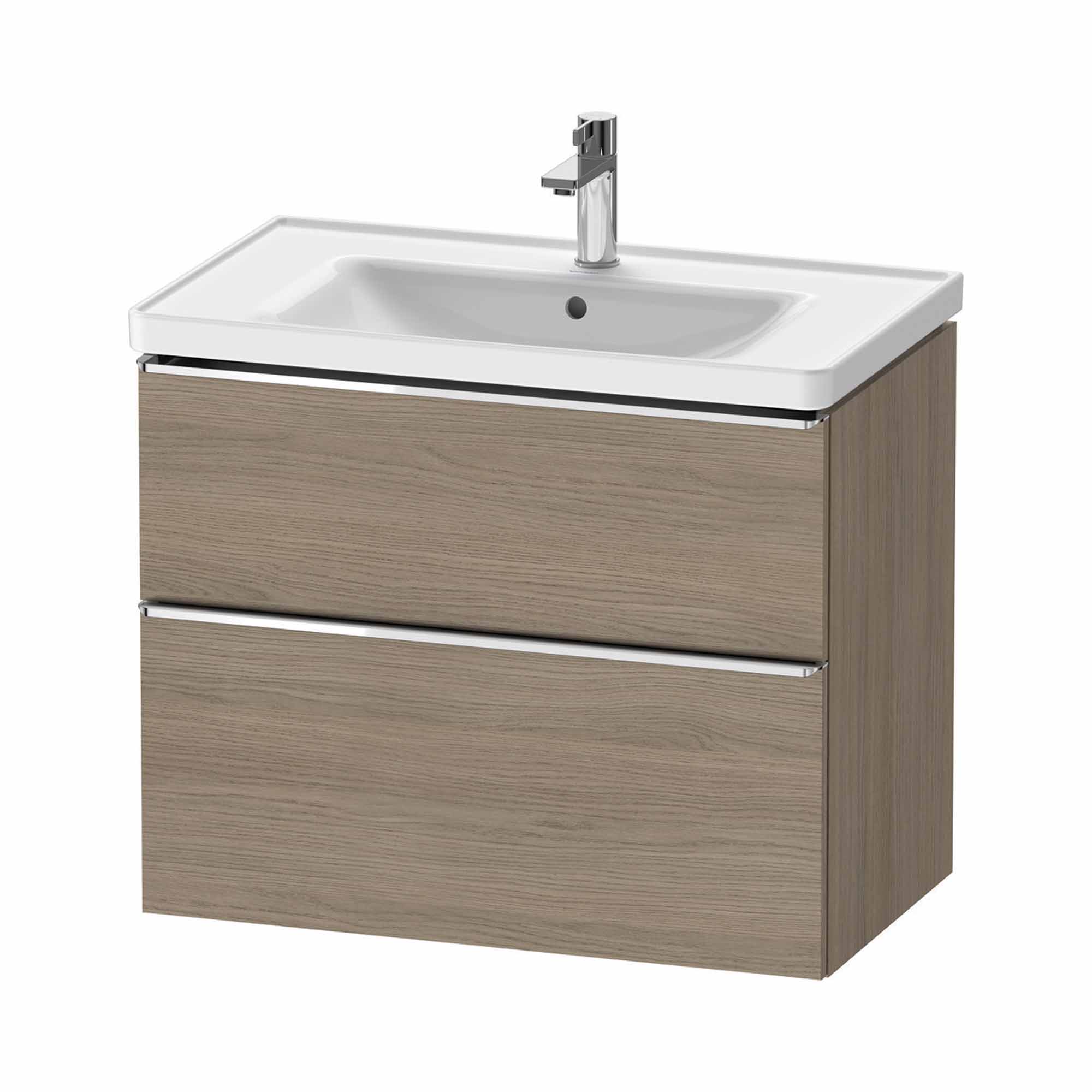duravit d-neo 800mm wall mounted vanity unit with d-neo basin oak terra chrome handles