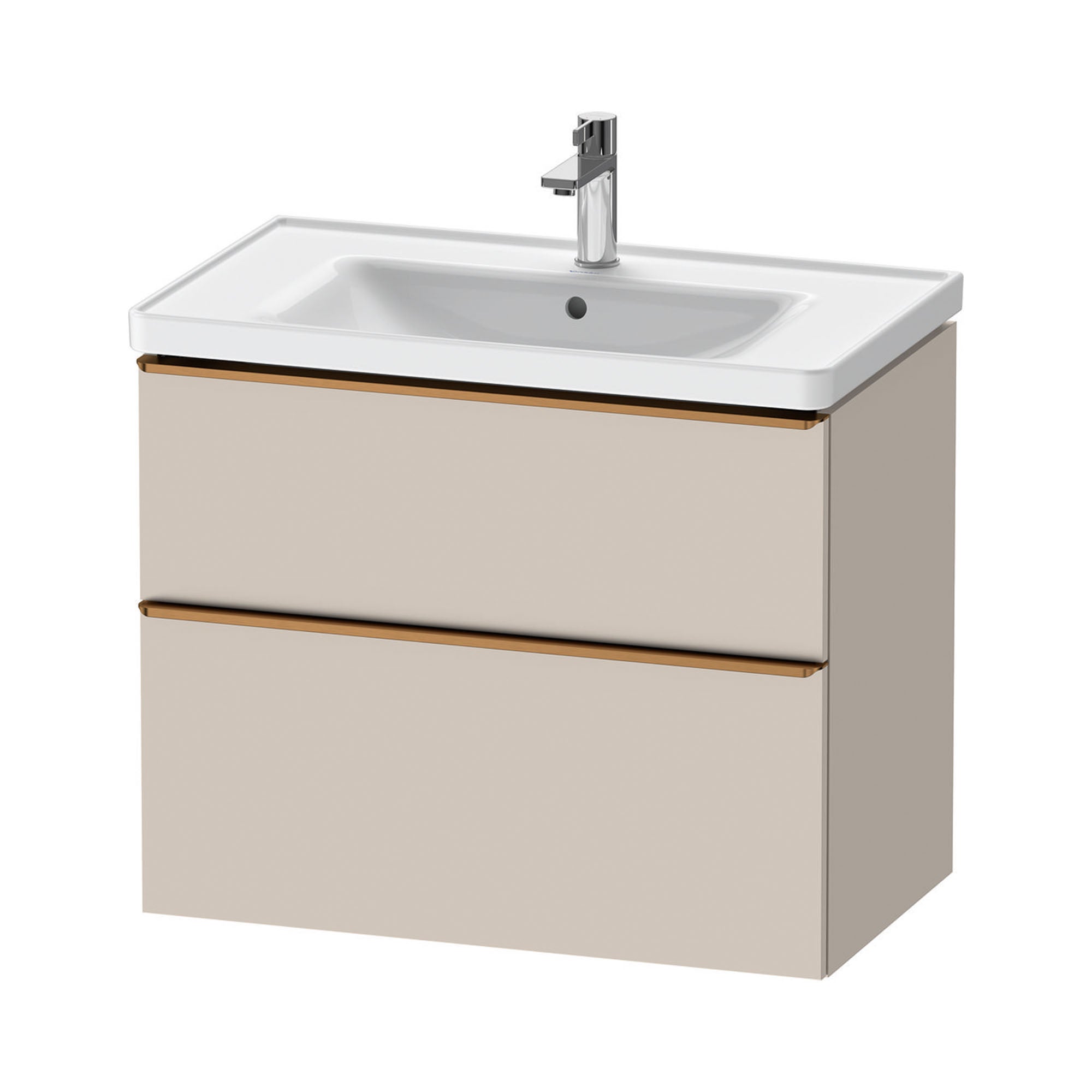 duravit d-neo 800mm wall mounted vanity unit with d-neo basin taupe brushed bronze handles