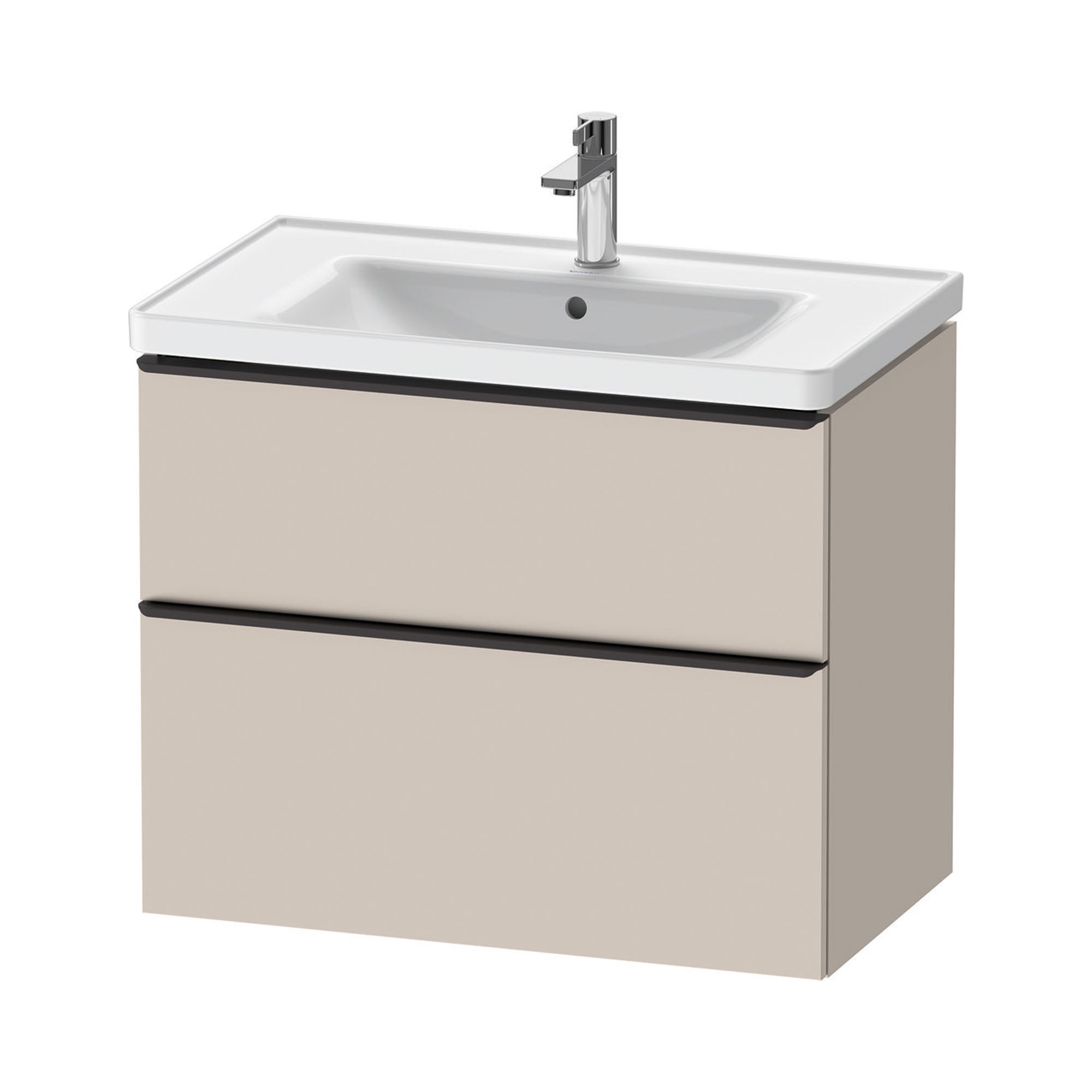 duravit d-neo 800mm wall mounted vanity unit with d-neo basin taupe diamond black handles