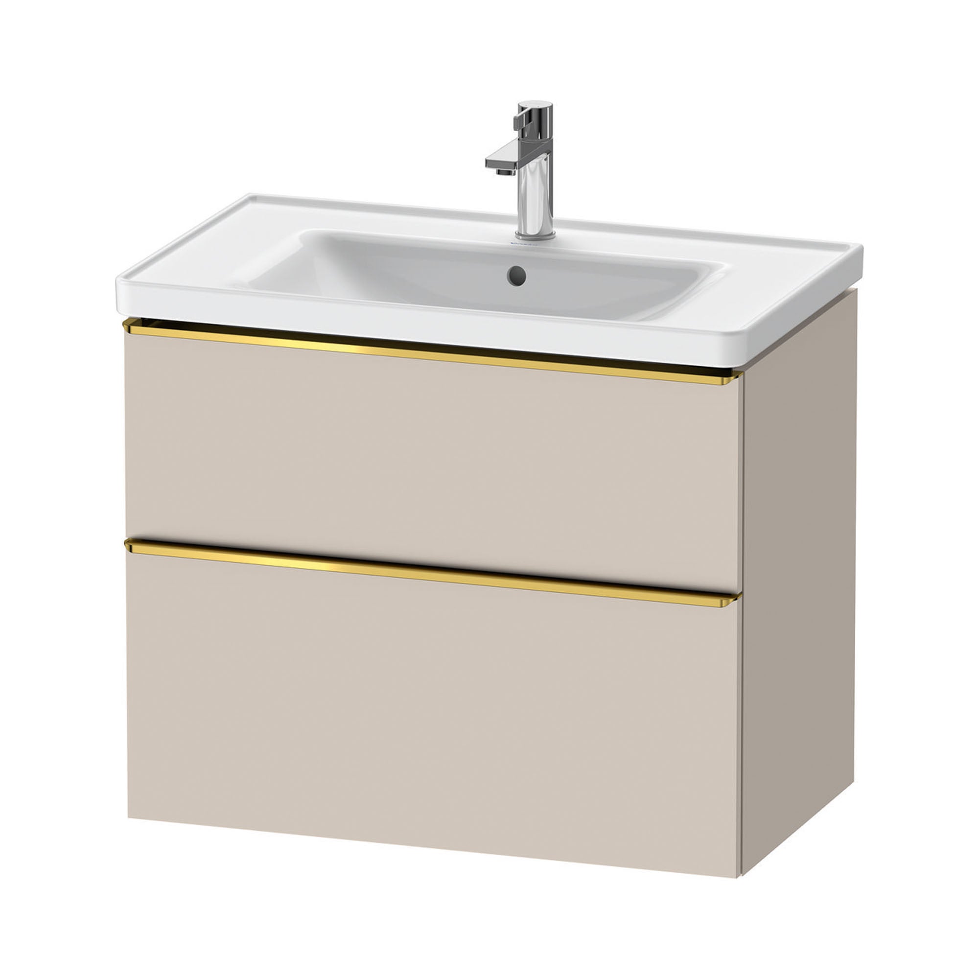 duravit d-neo 800mm wall mounted vanity unit with d-neo basin taupe gold handles