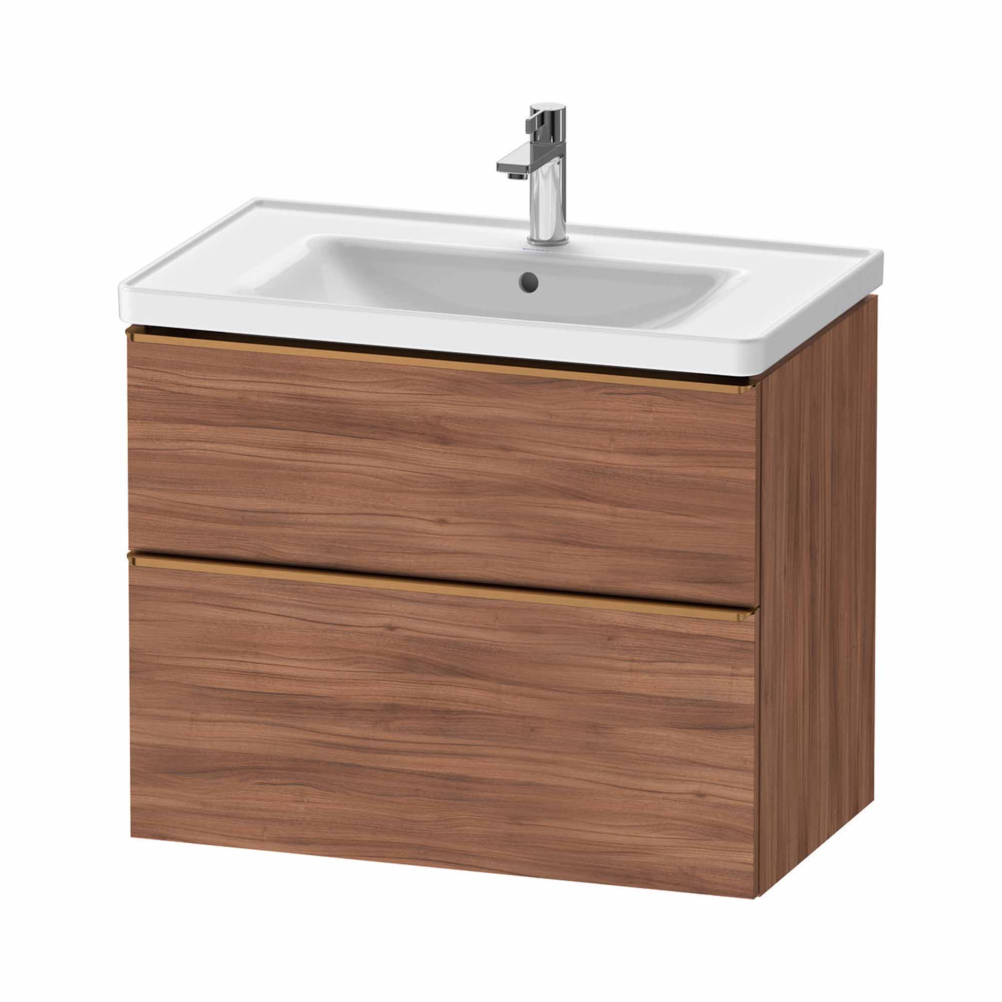 duravit d-neo 800mm wall mounted vanity unit with d-neo basin walnut brushed bronze handles