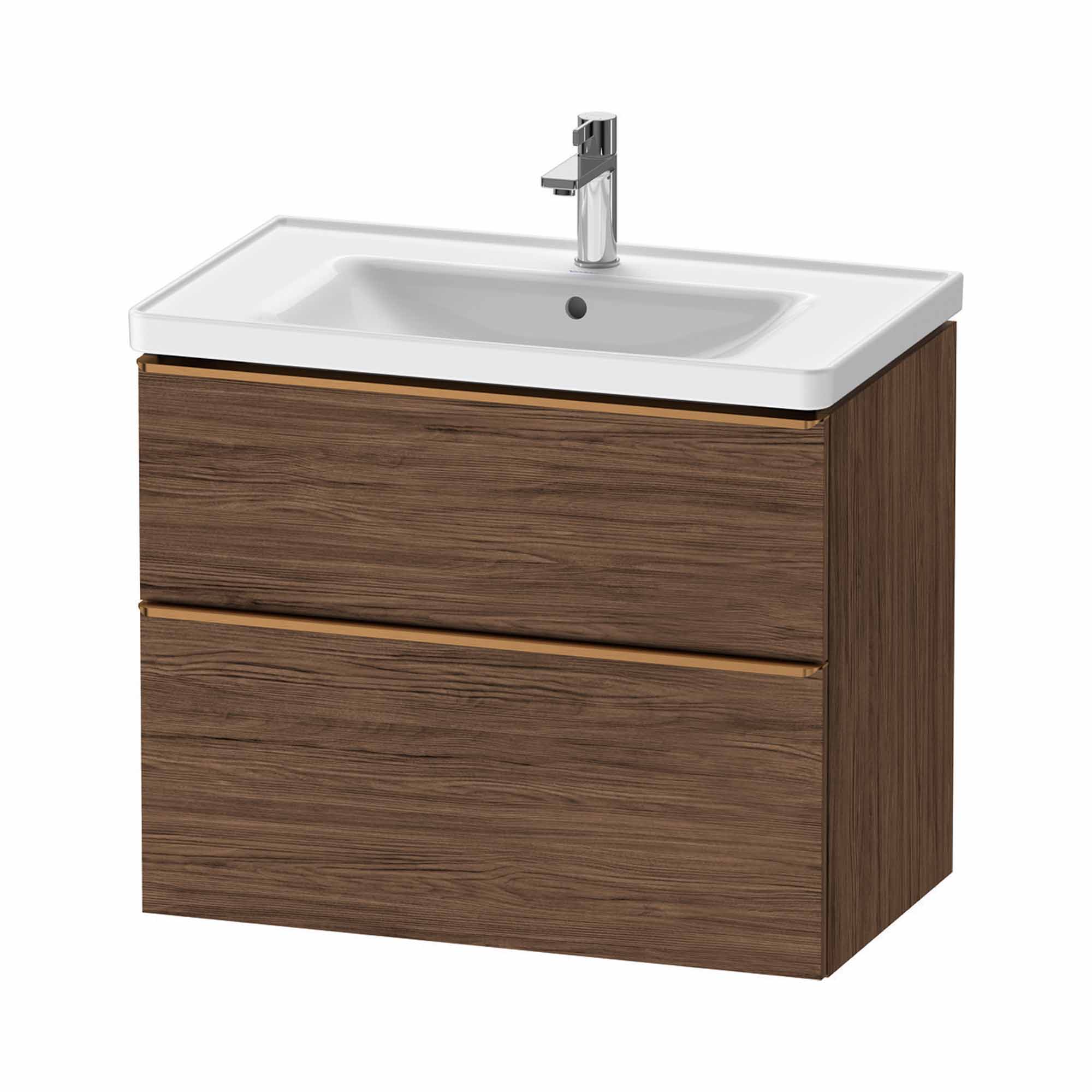 duravit d-neo 800mm wall mounted vanity unit with d-neo basin dark walnut brushed bronze handles