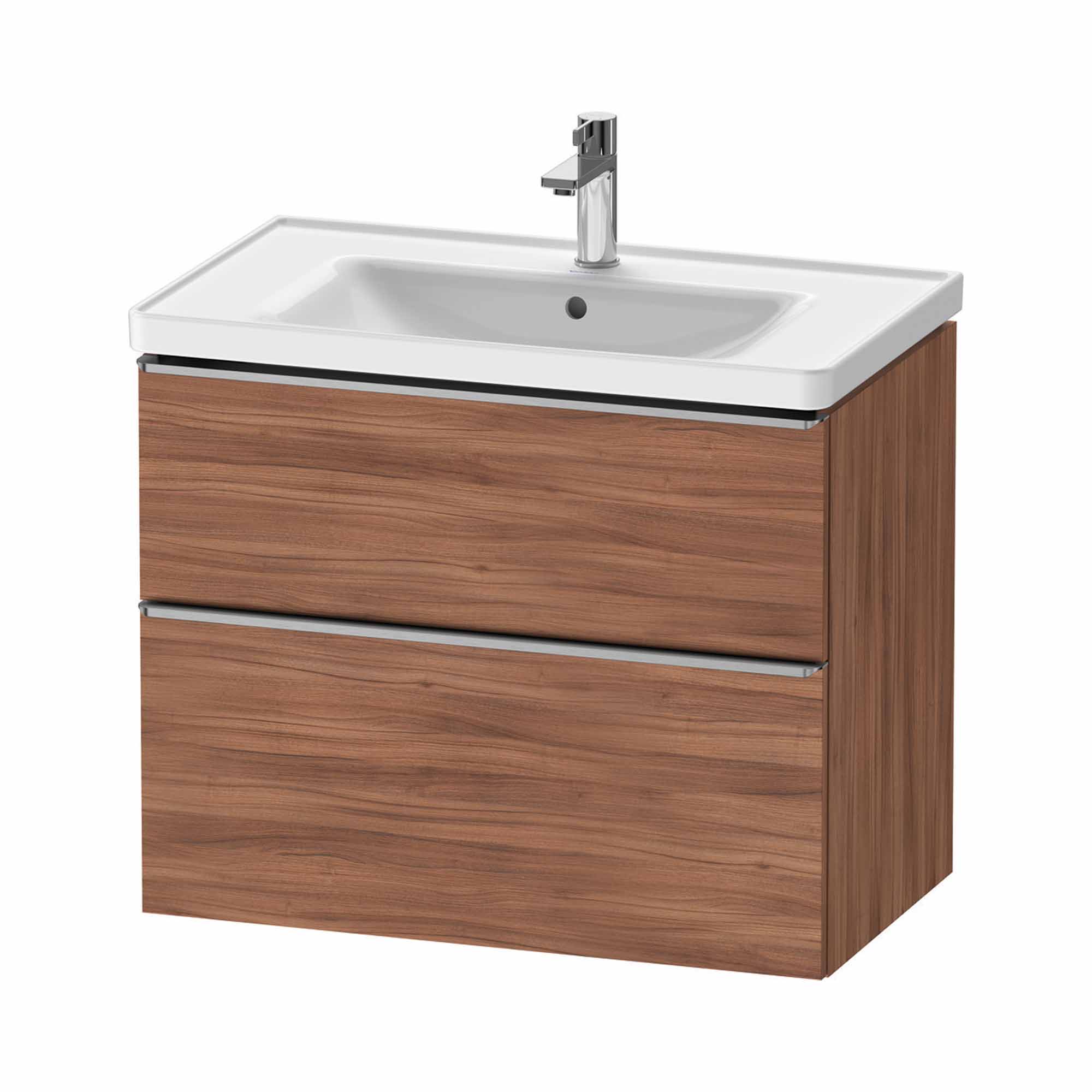 duravit d-neo 800mm wall mounted vanity unit with d-neo basin walnut stainless steel handles