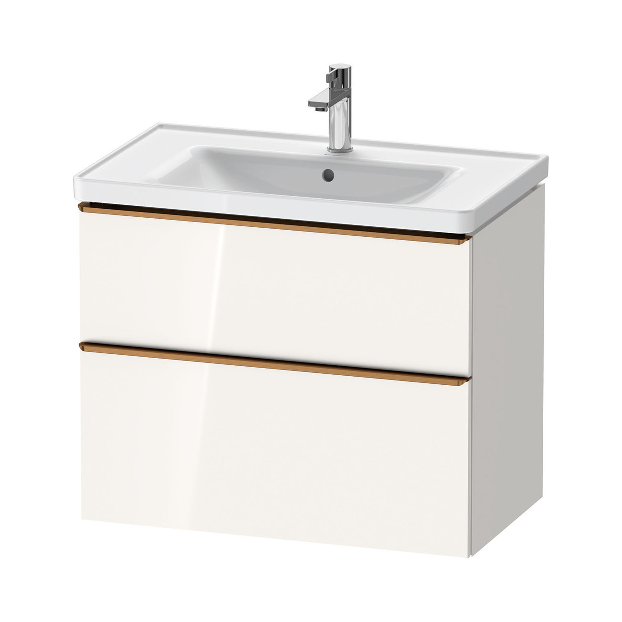 duravit d-neo 800mm wall mounted vanity unit with d-neo basin gloss white brushed bronze handles