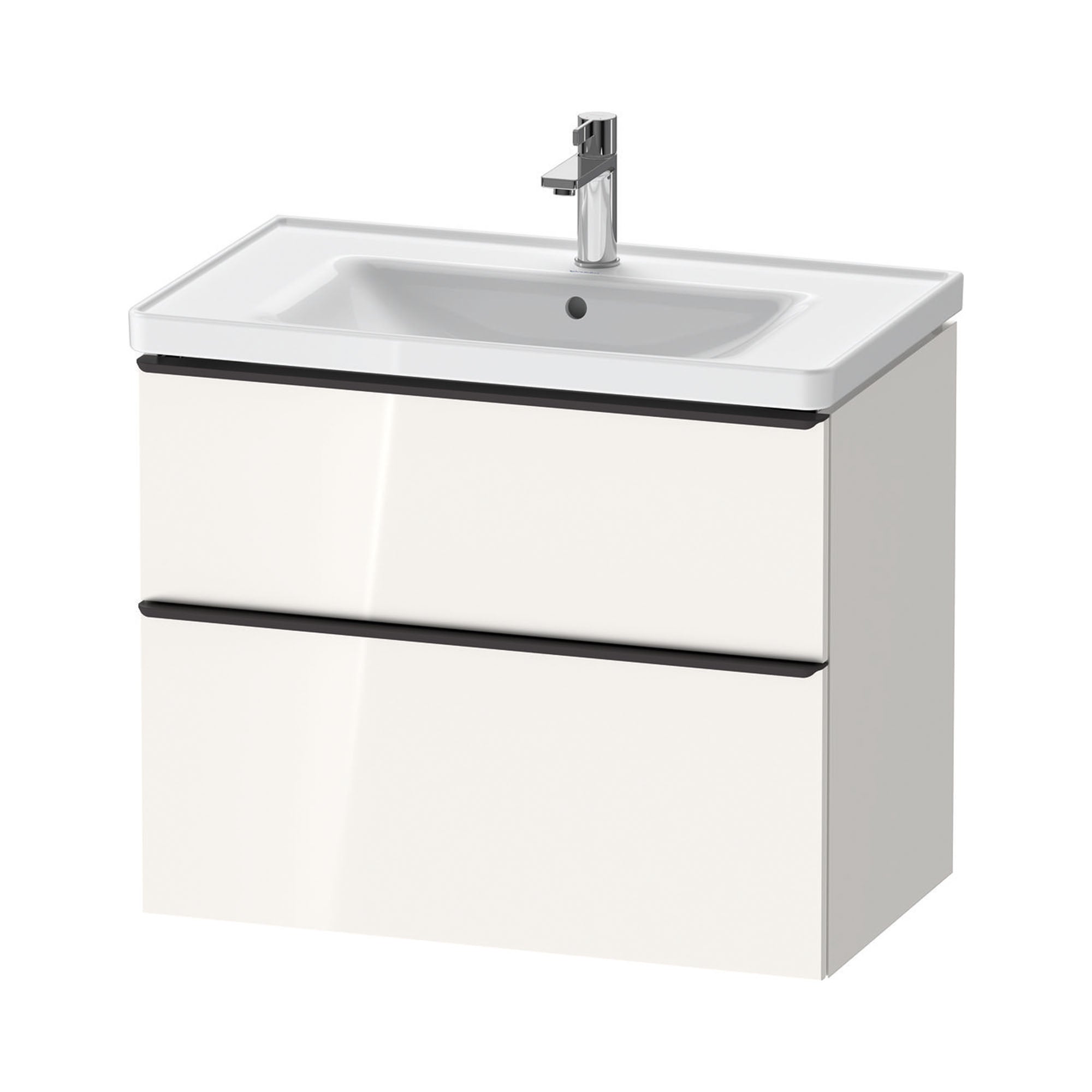 duravit d-neo 800mm wall mounted vanity unit with d-neo basin gloss white diamond black handles
