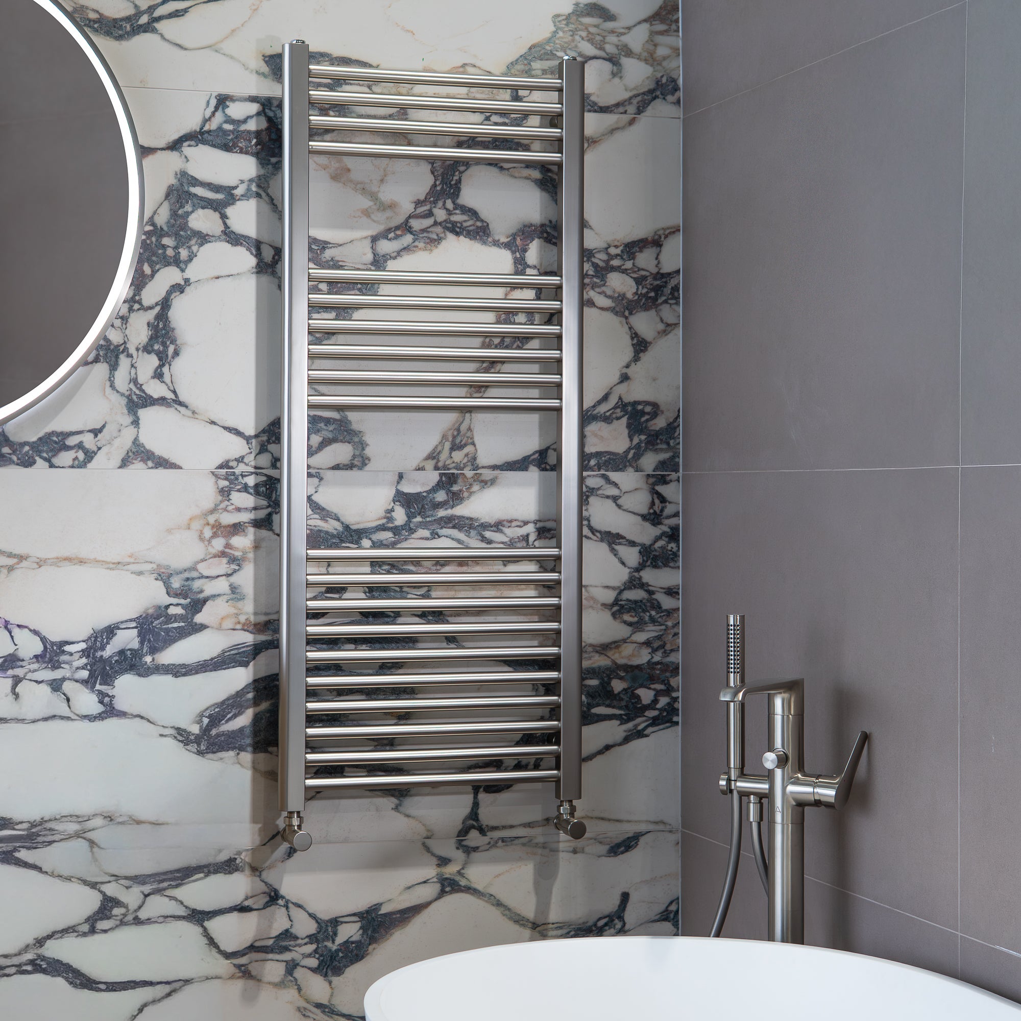 Ebro Straight Ladder Heated Towel Rail - Brushed Nickel