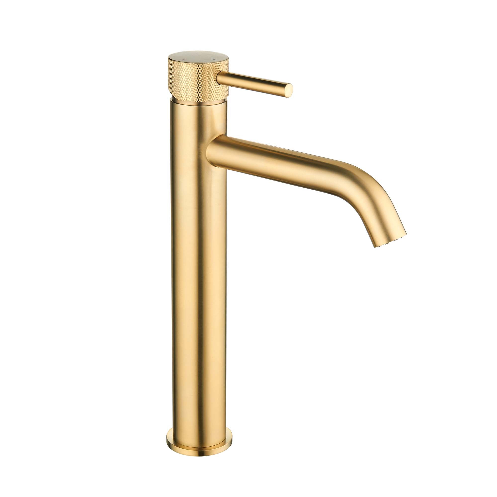 elliot round eco lever knurled tall basin mixer brushed brass