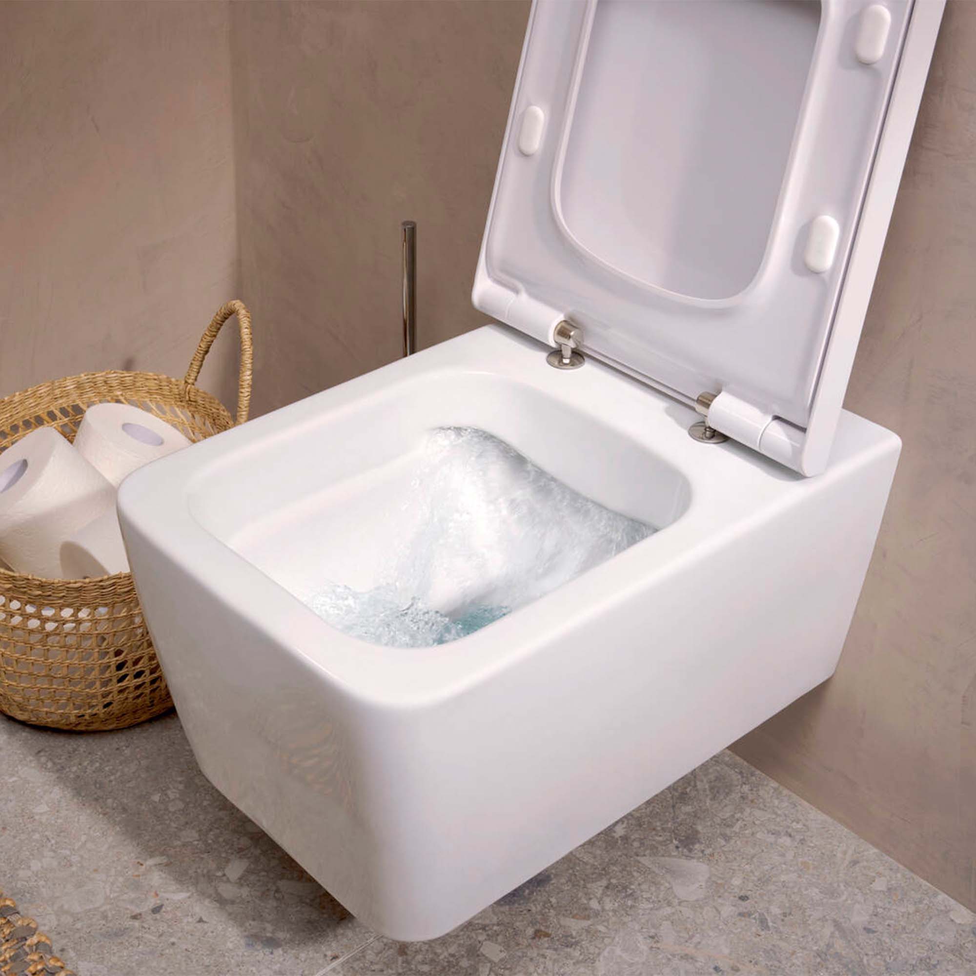 elupura qube rimless wall mounted wc pan with soft close seat white gloss