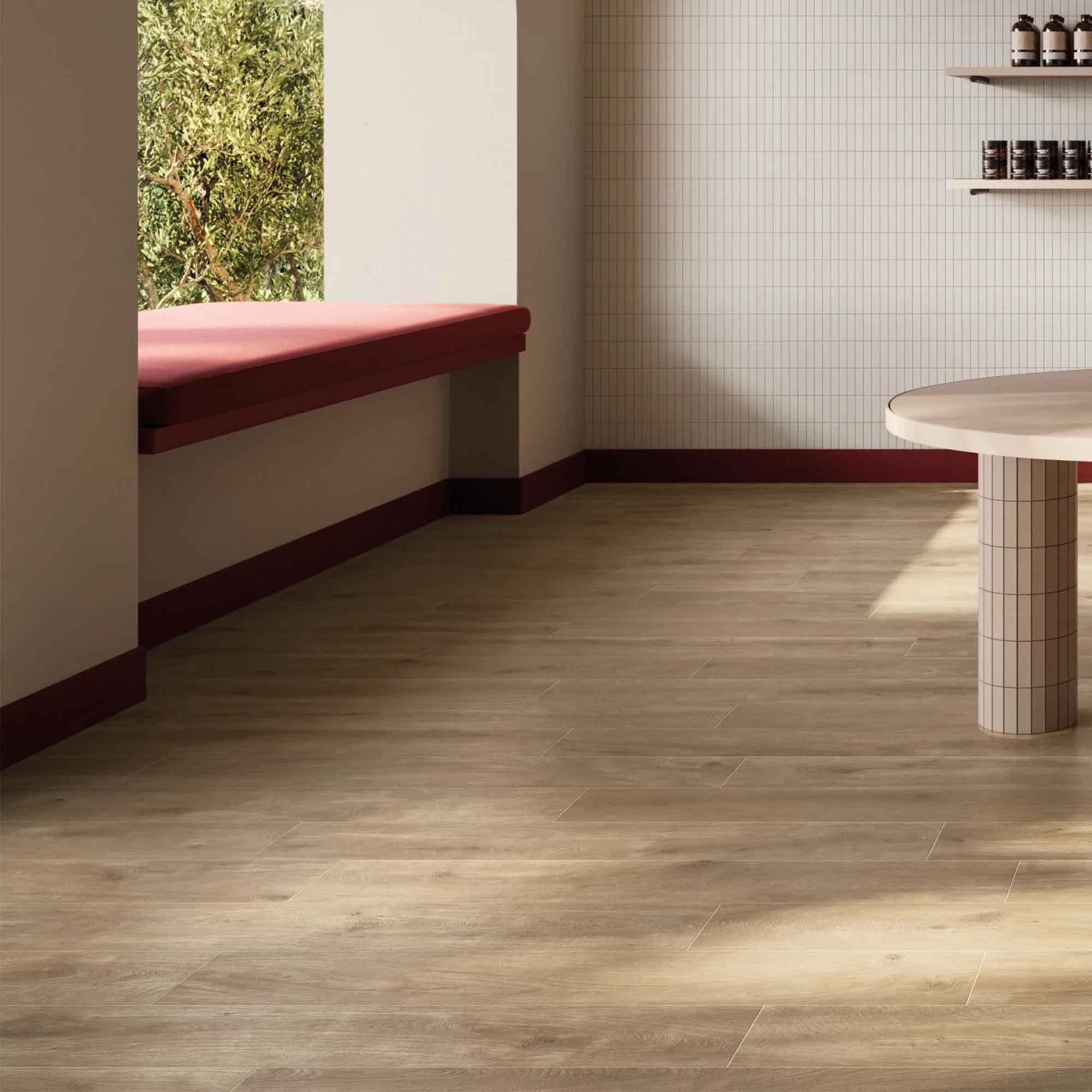 essence taupe wood effect porcelain tile 20x120cm matt