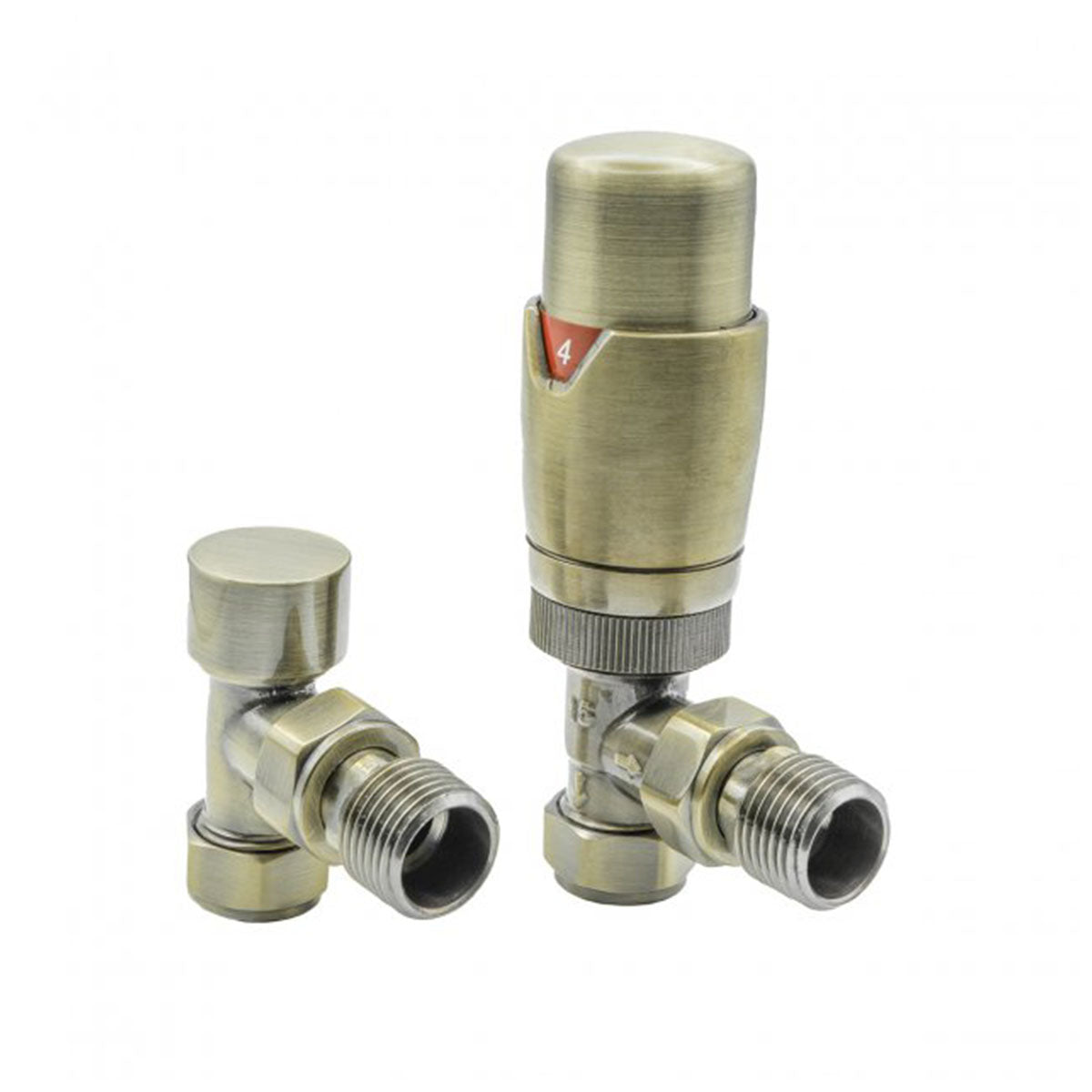 fano thermostatic angled radiator valves with lockshield satin bronze