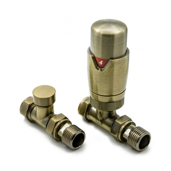 fano thermostatic straight radiator valves with lockshield satin bronze