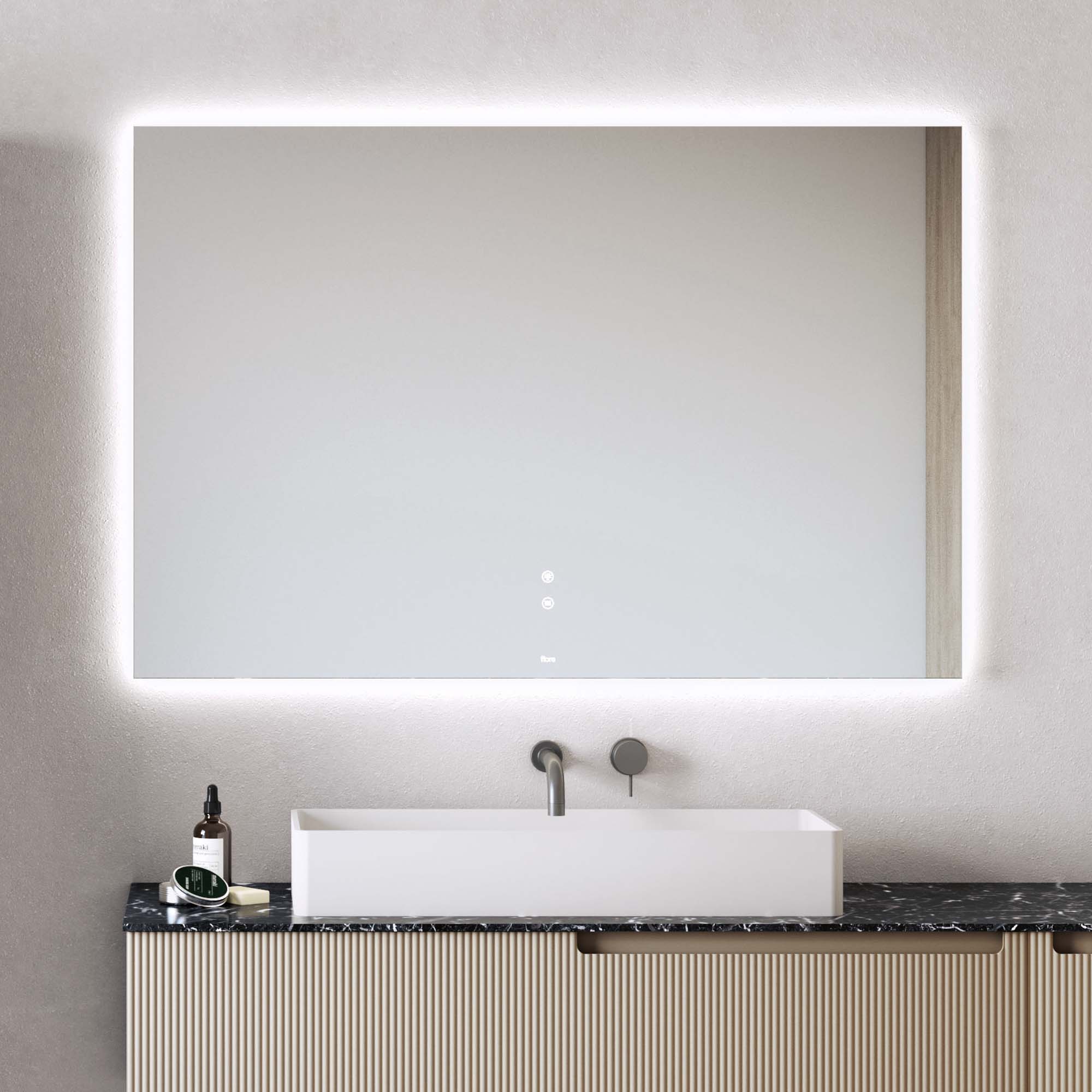 fiora halo led illuminated rectangular bathroom mirror 100x80