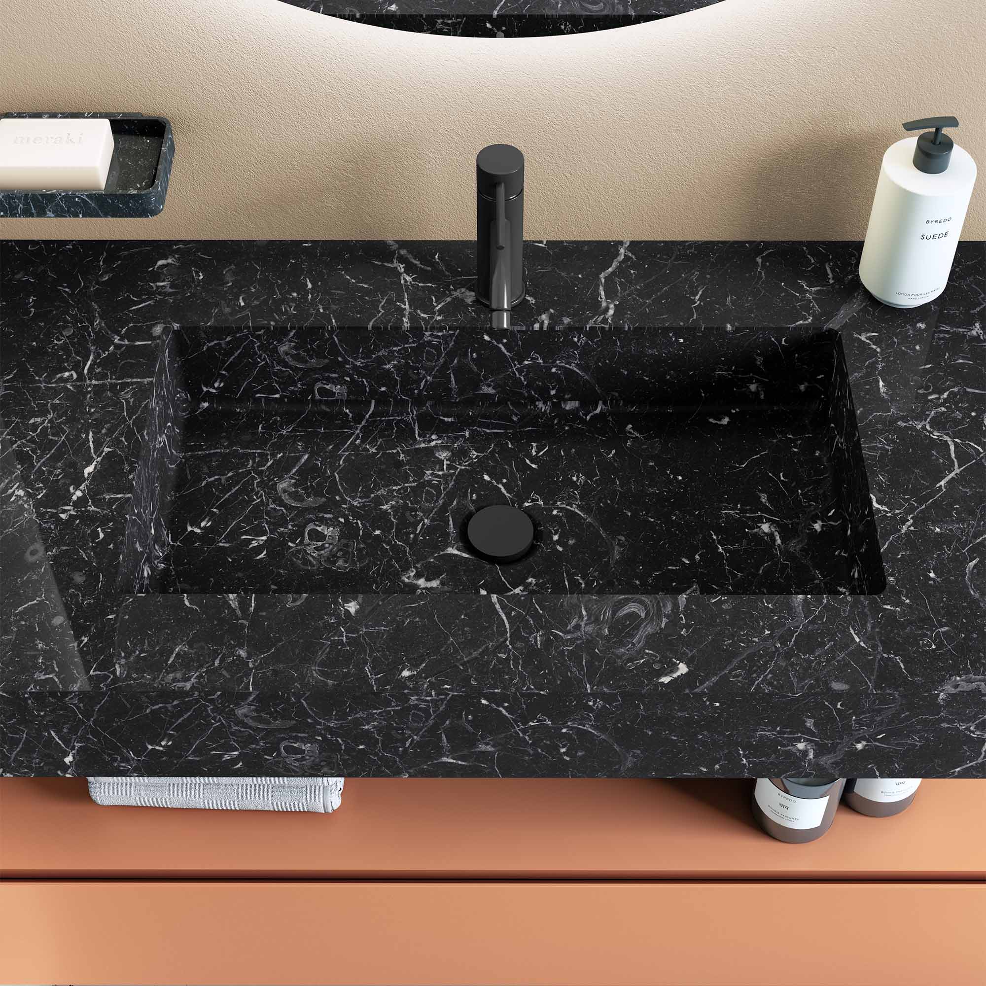fiora pure designer floating tabletop console negro marquina