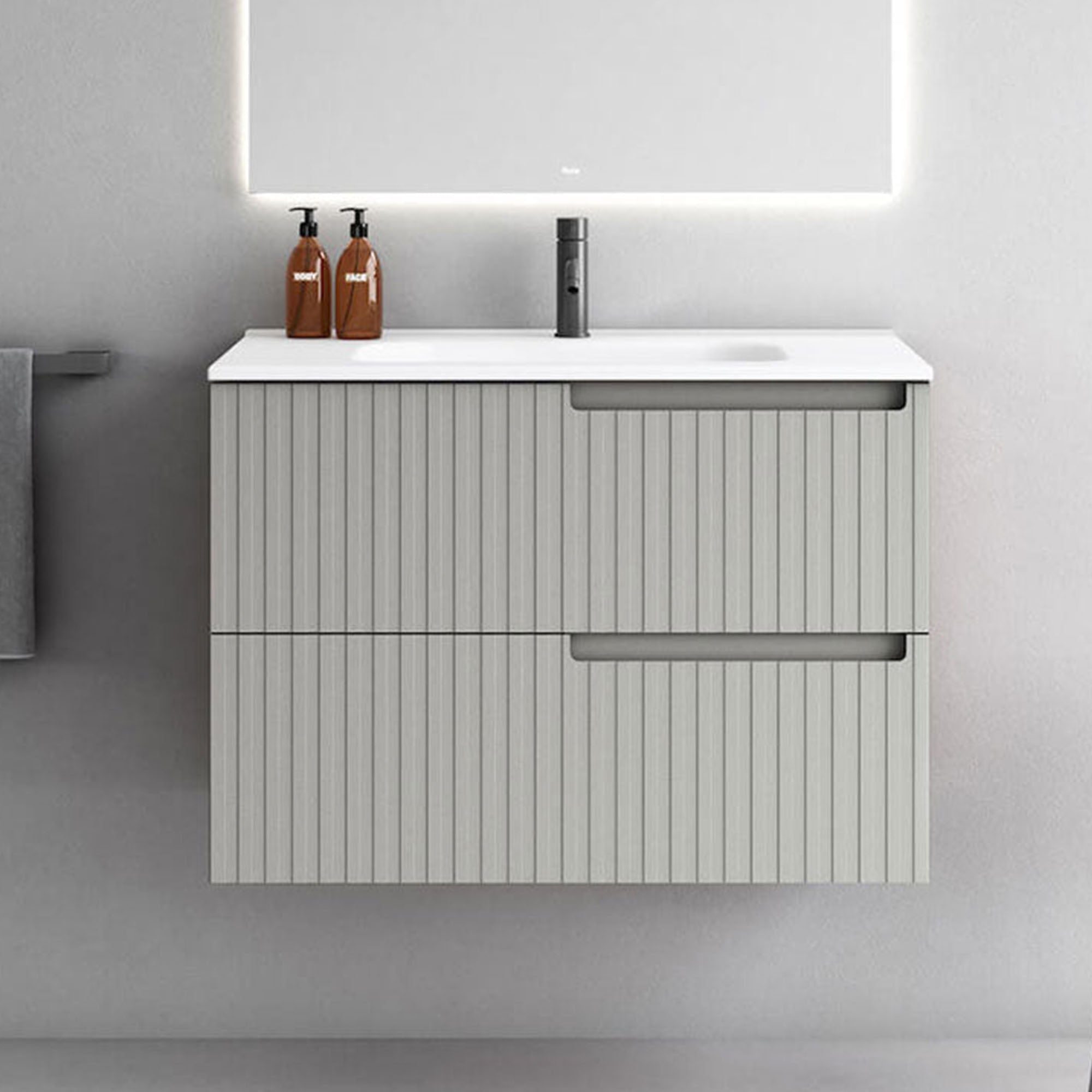 fiora synergy double drawer vanity unit in listello texture and bone