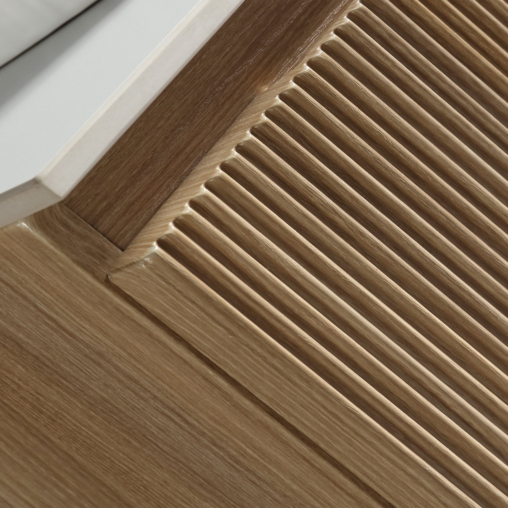 florence 600mm country oak fluted wall mounted vanity unit with sintered stone countertop